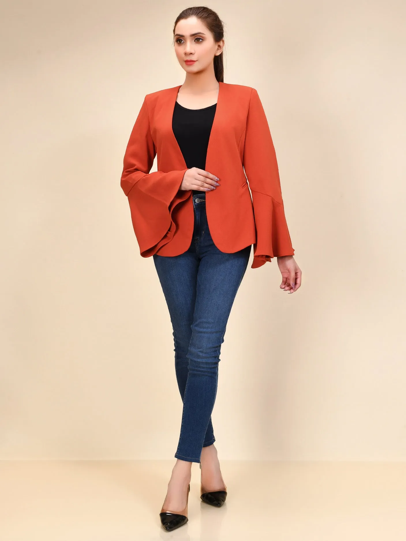 Flared Sleeved Coat - Orange