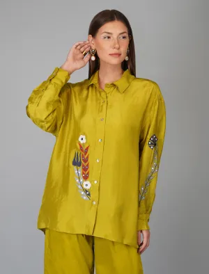 Green Upara Silk Hand Embroidered Shirt