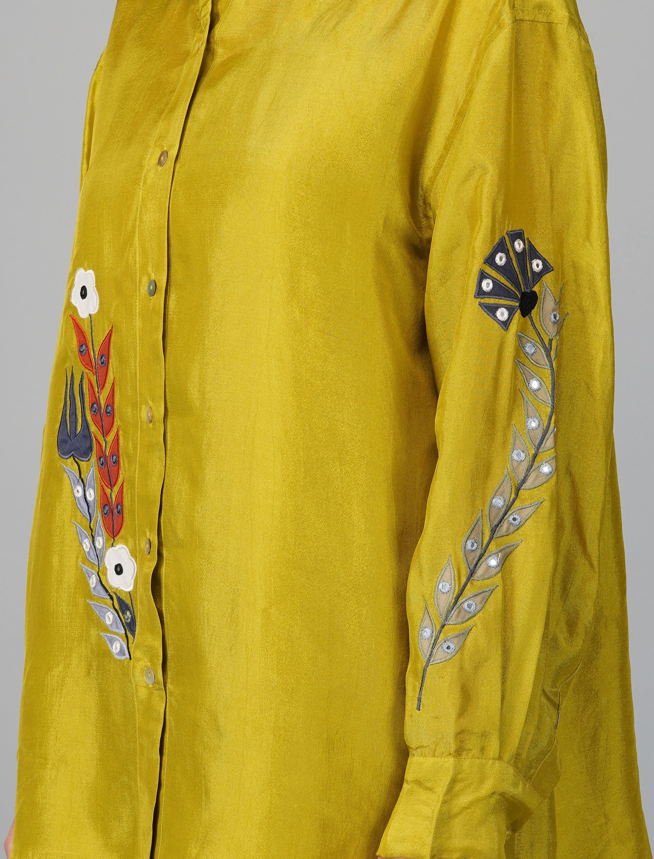 Green Upara Silk Hand Embroidered Shirt