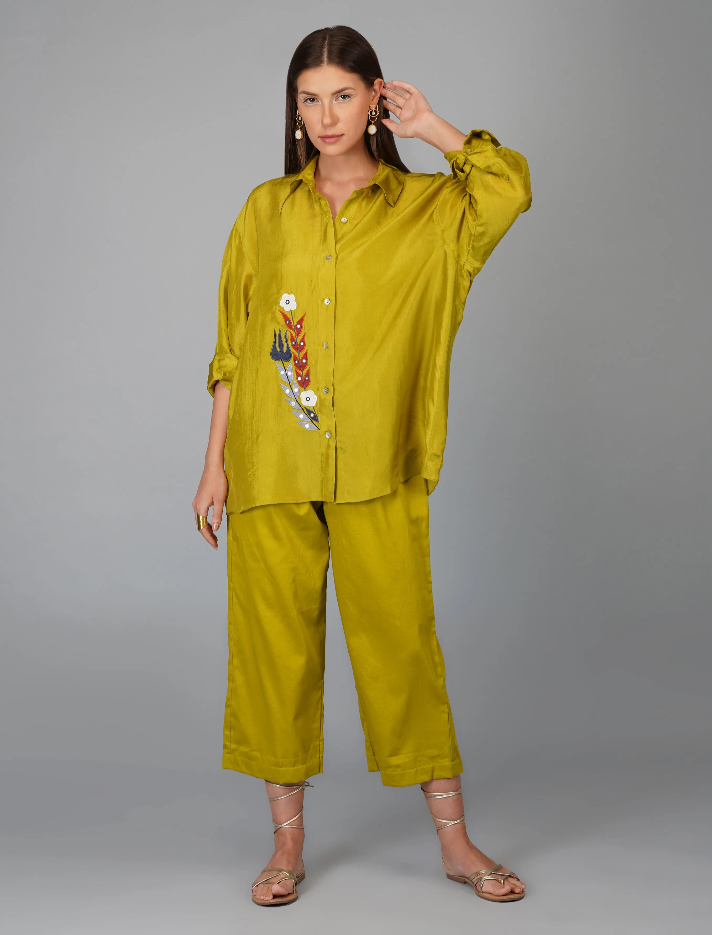 Green Upara Silk Hand Embroidered Shirt