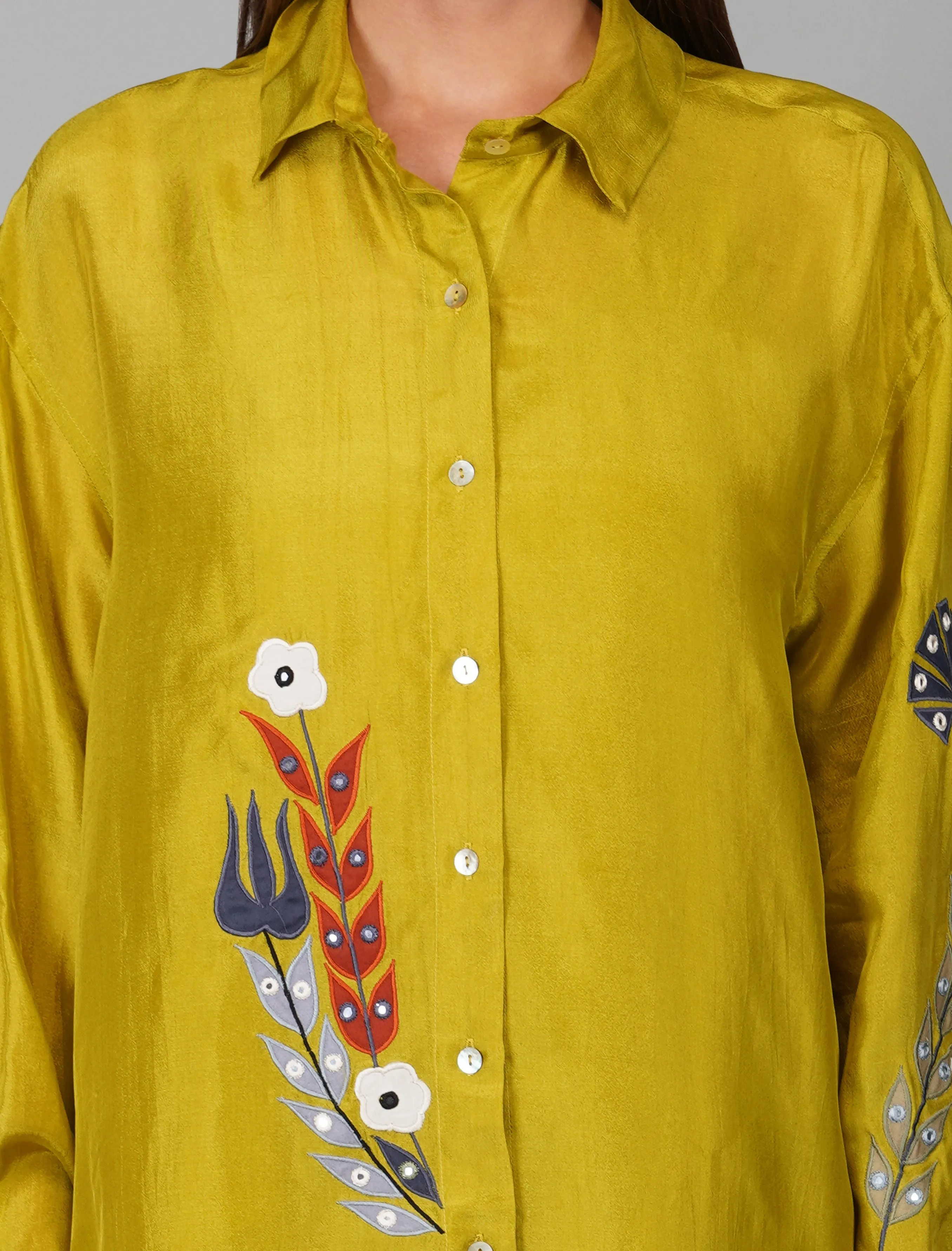 Green Upara Silk Hand Embroidered Shirt
