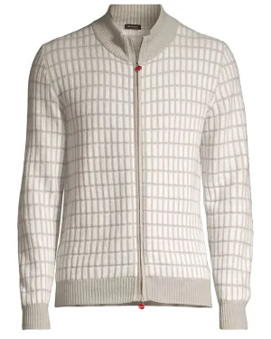 Grey and White Geometric Cashmere Zip Sweater