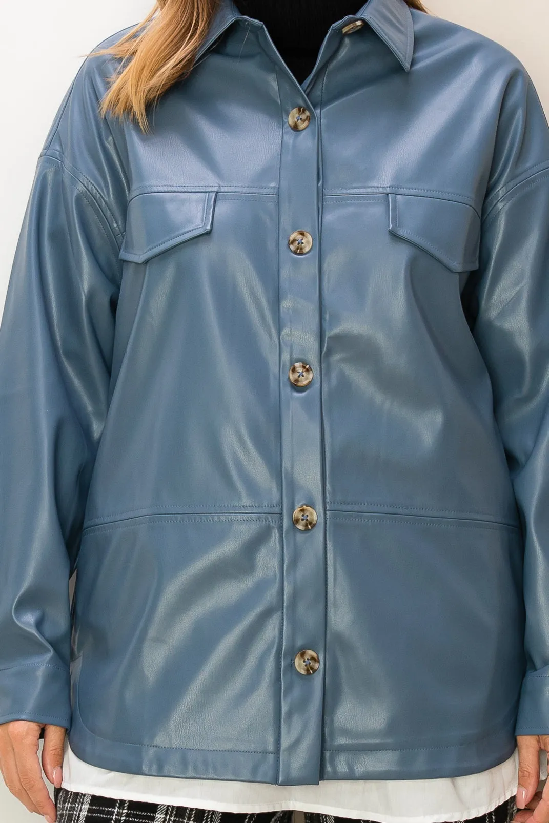 HF23F486-FLAP DETAIL PU SHACKET