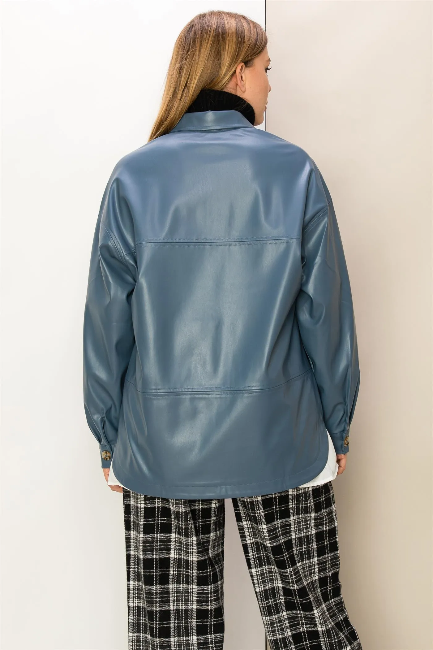 HF23F486-FLAP DETAIL PU SHACKET