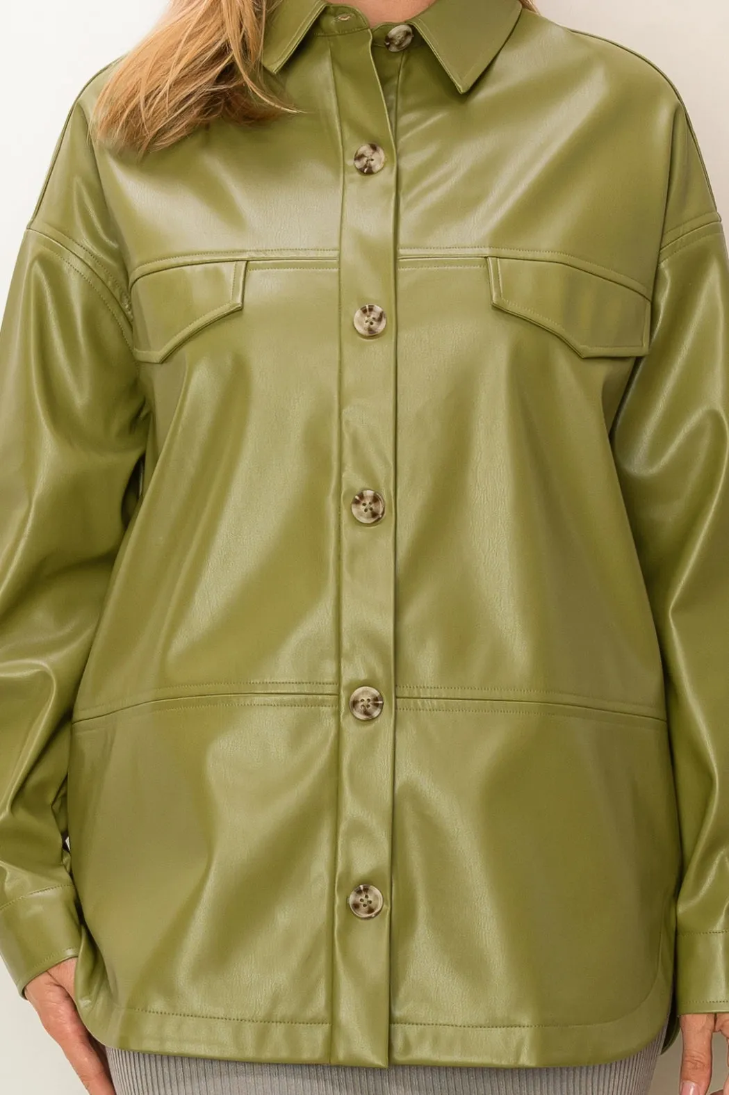 HF23F486-FLAP DETAIL PU SHACKET