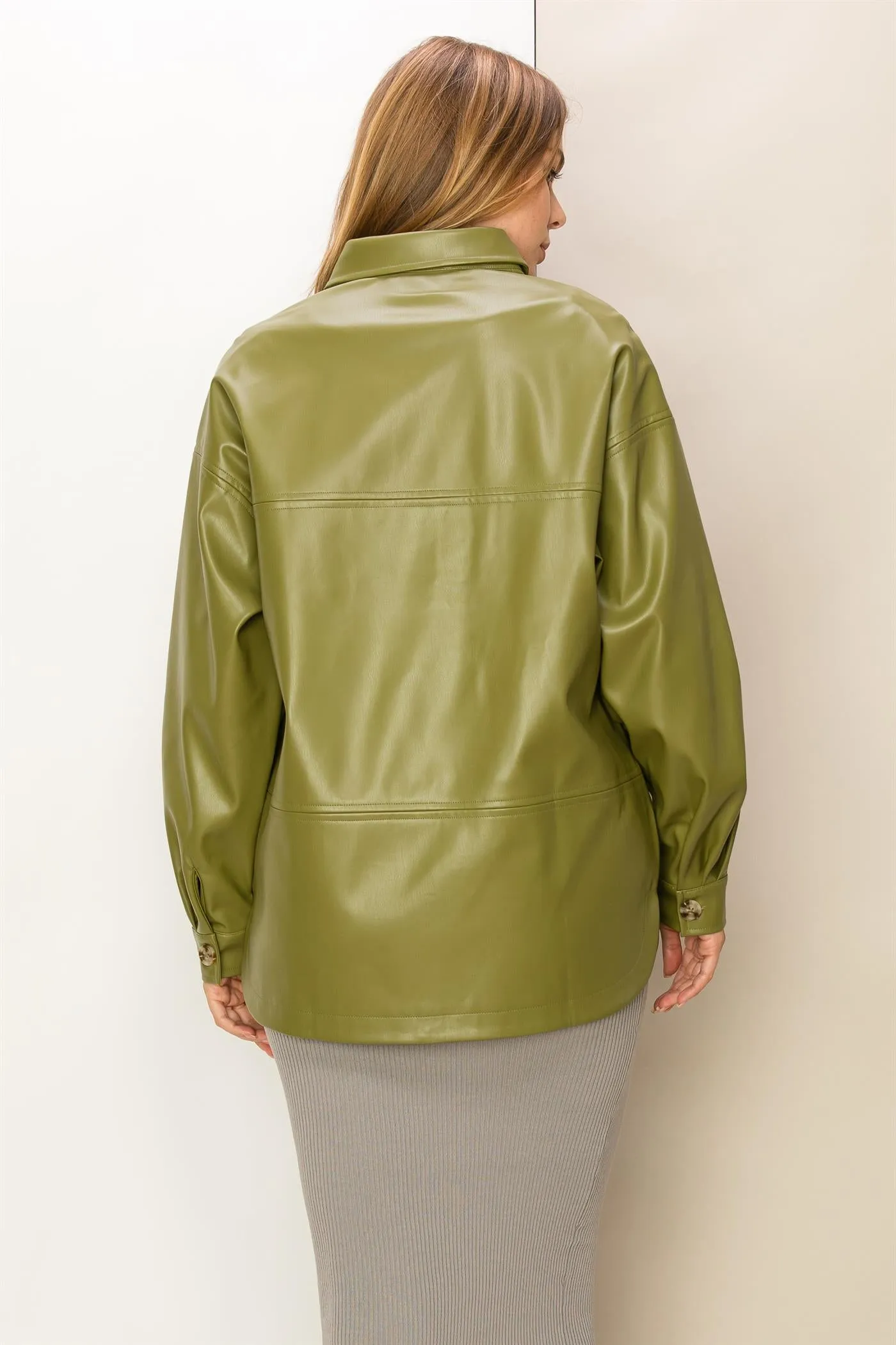 HF23F486-FLAP DETAIL PU SHACKET