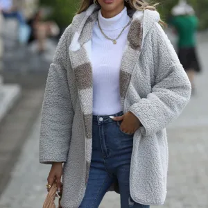 Hooded Long Sleeve Loose Plaid Buttonless Coat Wholesale Womens Clothing N3823111600021