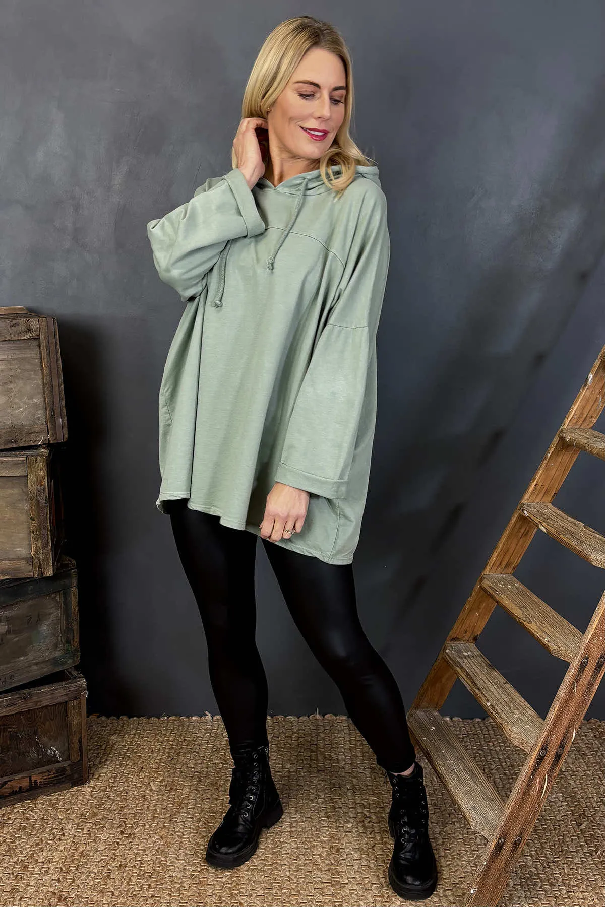 Isla Hooded Cotton Top Sage Green