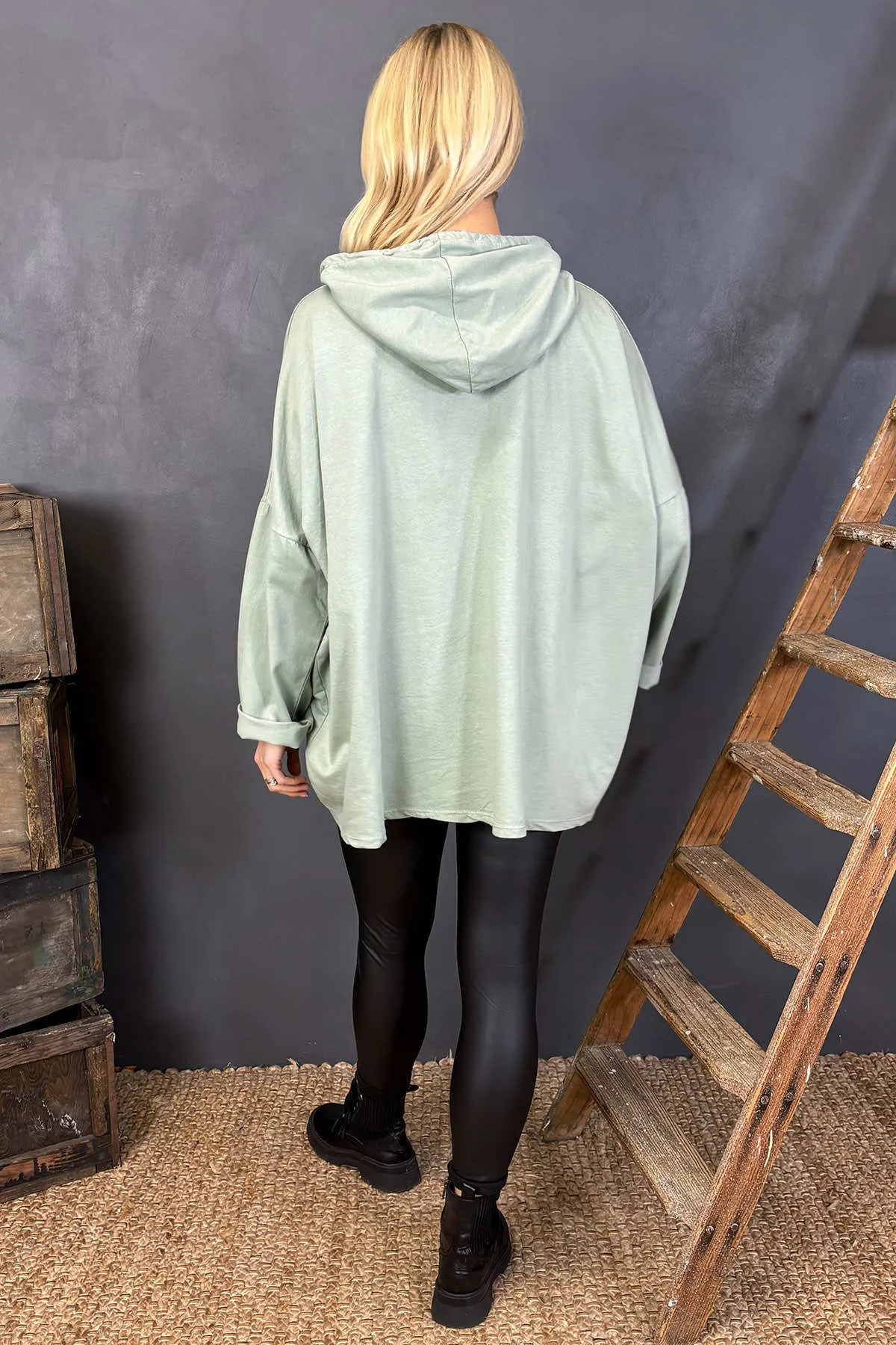 Isla Hooded Cotton Top Sage Green