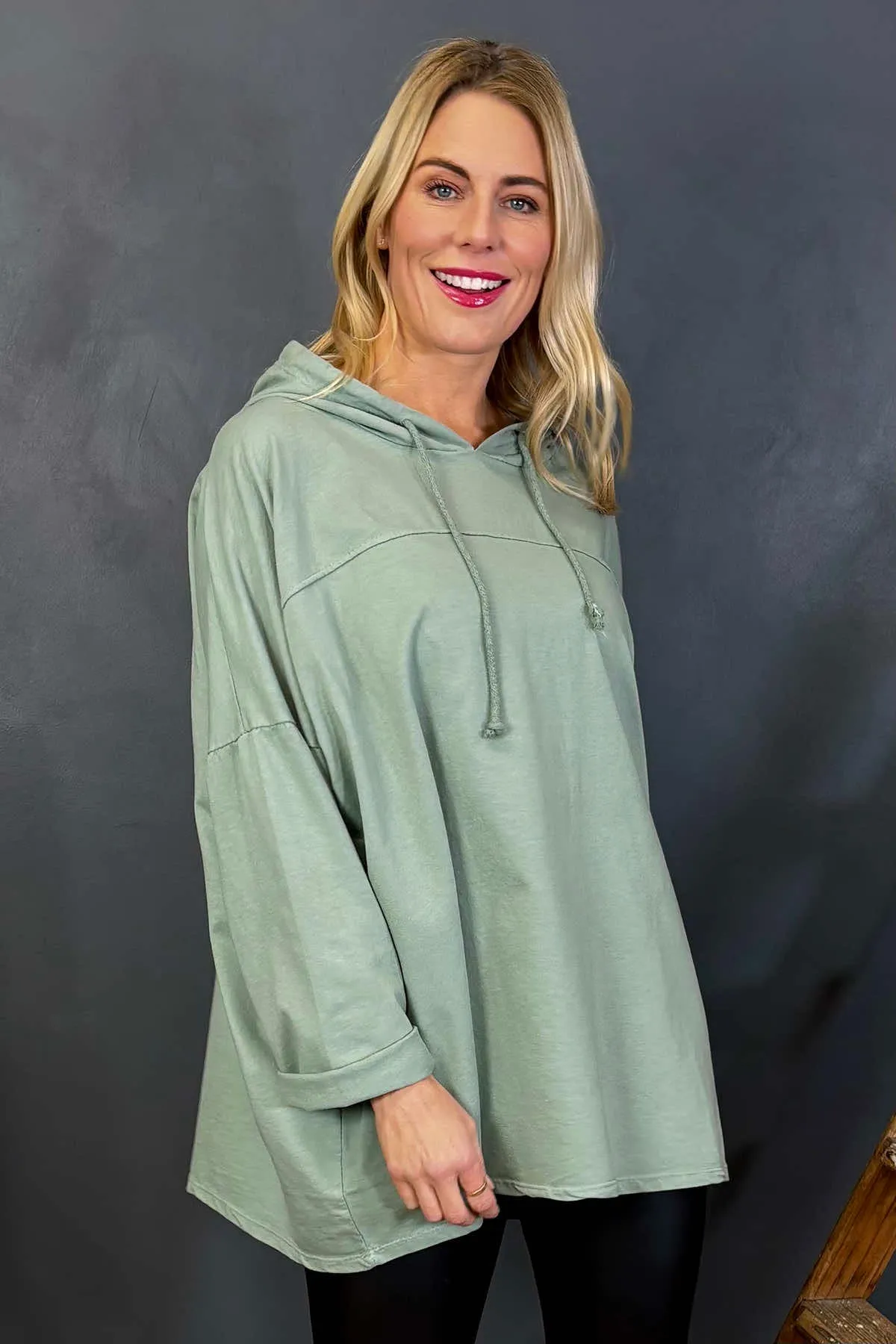 Isla Hooded Cotton Top Sage Green