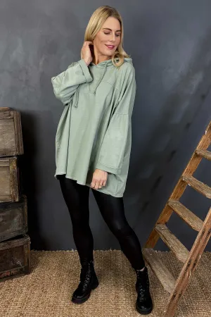 Isla Hooded Cotton Top Sage Green