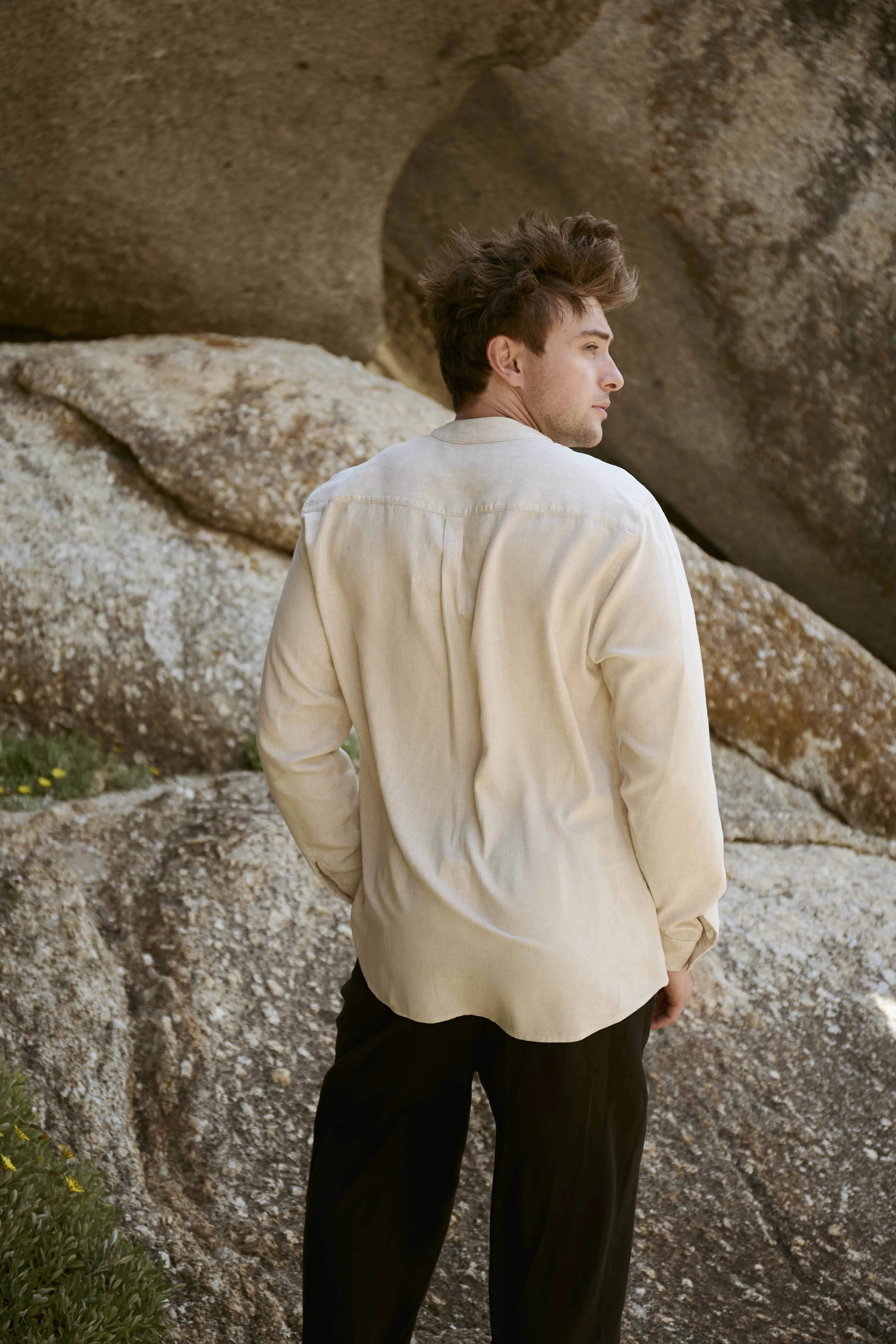Mens Mandarin Long Shirt | Natural