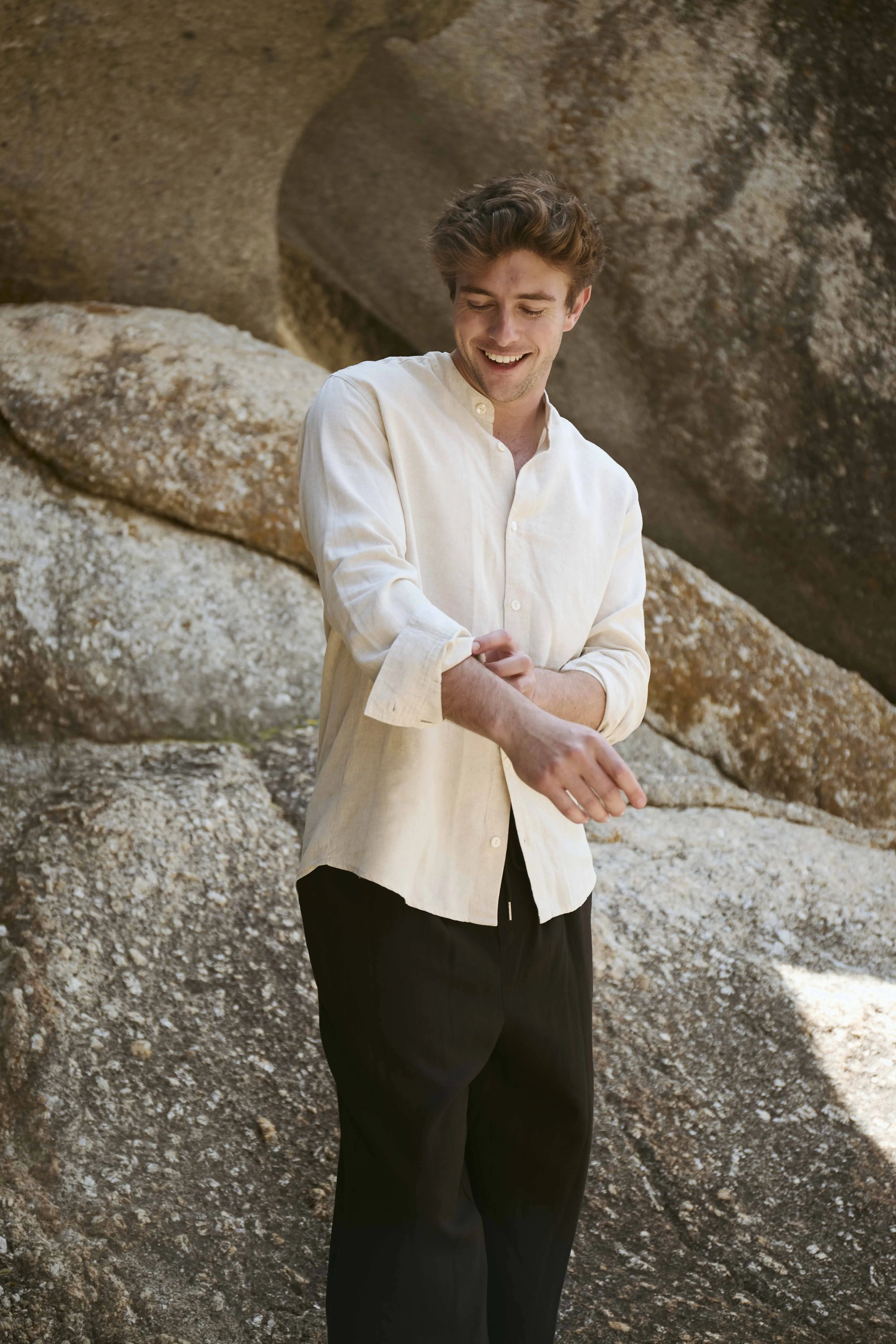 Mens Mandarin Long Shirt | Natural