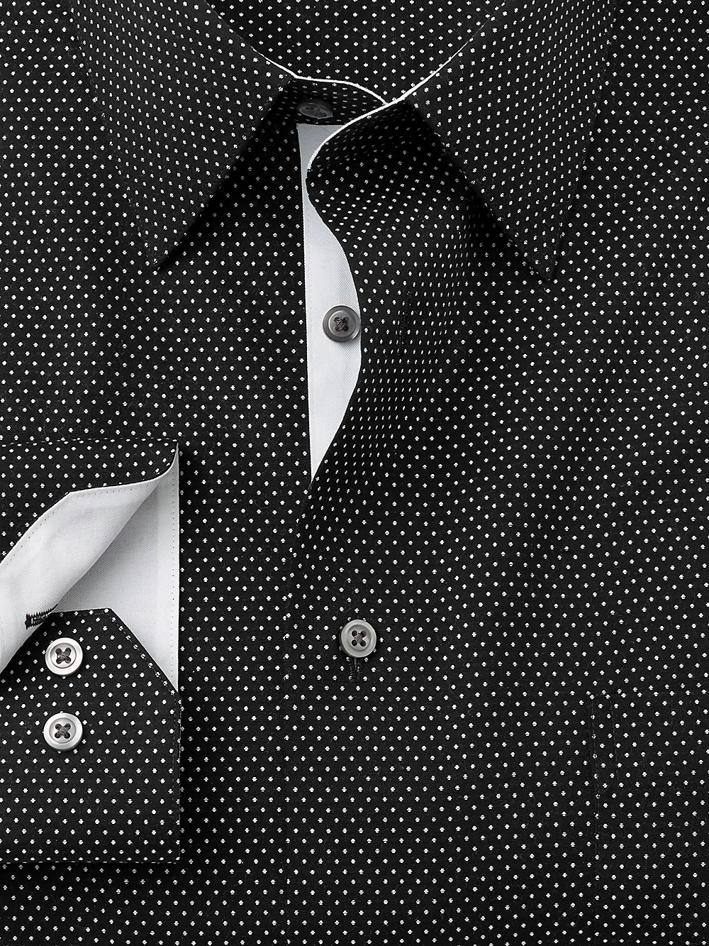 Non-Iron Cotton Dot Dress Shirt With Contrast Trim - Black/white