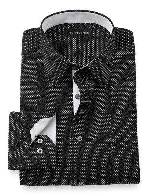 Non-Iron Cotton Dot Dress Shirt With Contrast Trim - Black/white