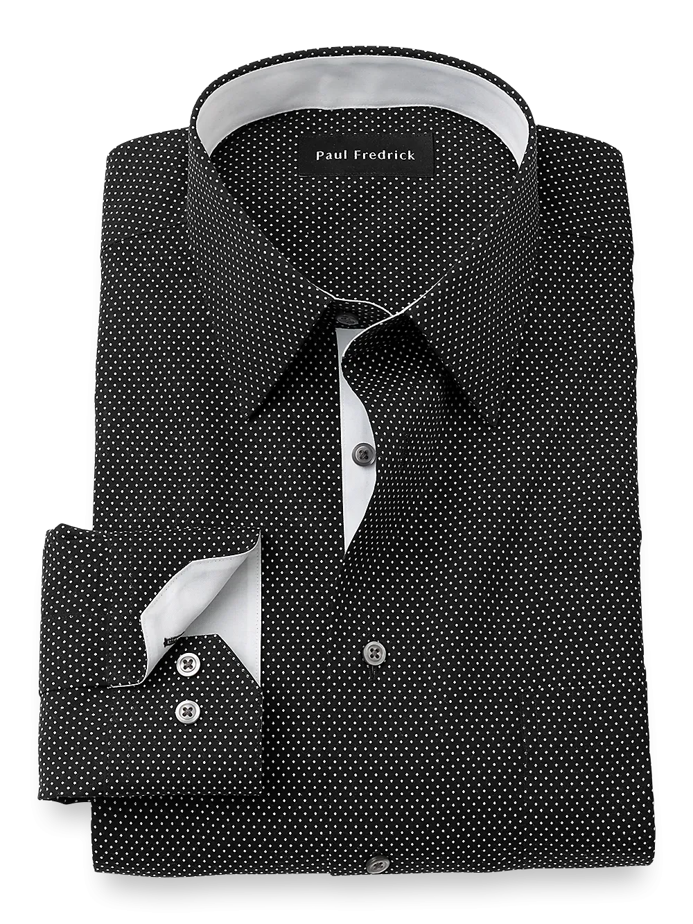 Non-Iron Cotton Dot Dress Shirt With Contrast Trim - Black/white