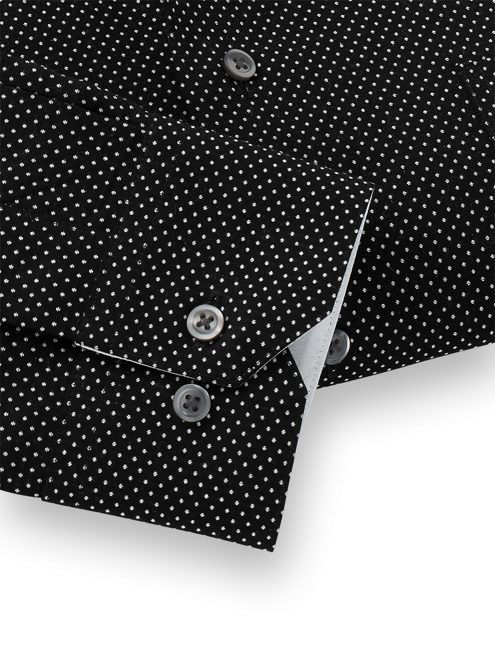 Non-Iron Cotton Dot Dress Shirt With Contrast Trim - Black/white