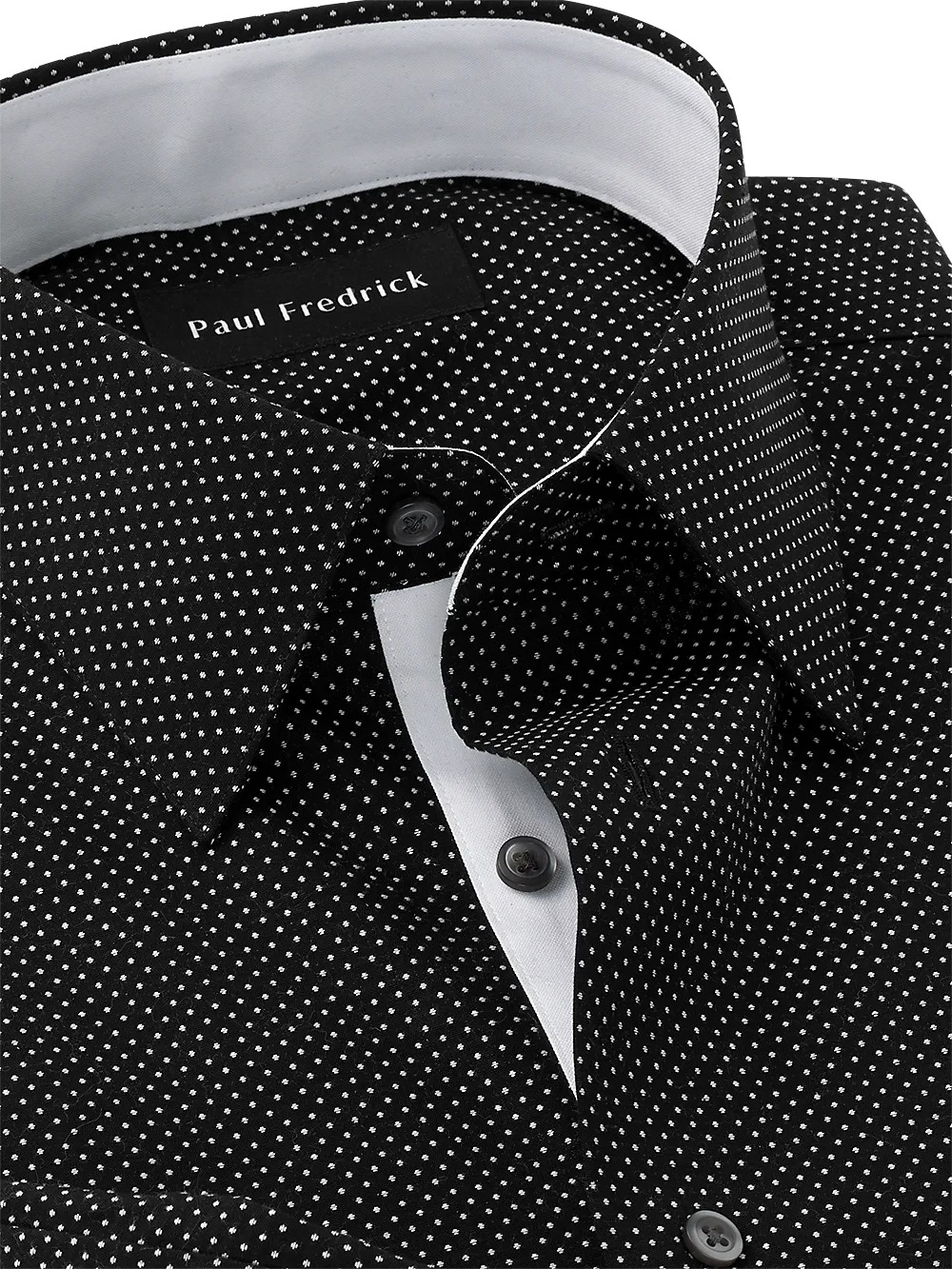 Non-Iron Cotton Dot Dress Shirt With Contrast Trim - Black/white