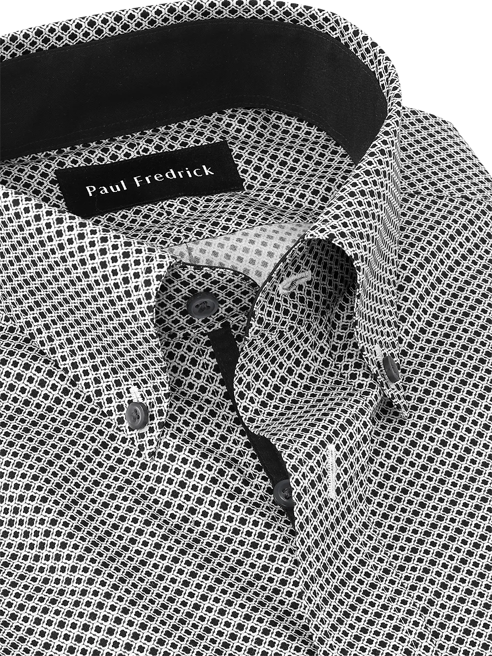 Non-Iron Cotton Geometric Print Dress Shirt With Contrast Trim - Black/white