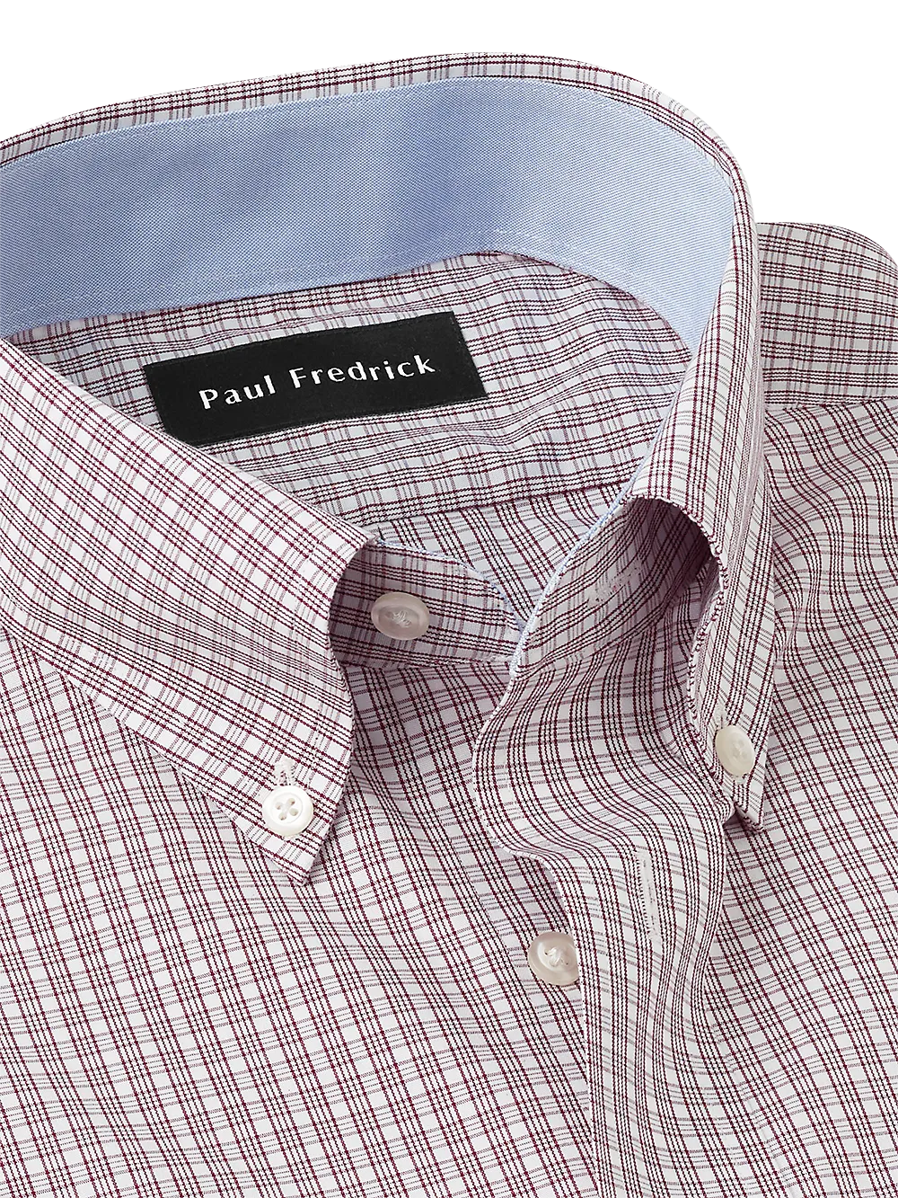 Non-Iron Cotton Plaid Dress Shirt With Contrast Trim - Burgundy