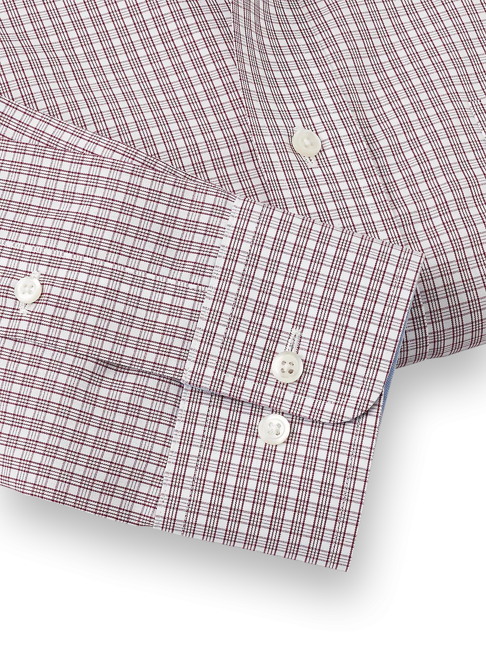 Non-Iron Cotton Plaid Dress Shirt With Contrast Trim - Burgundy