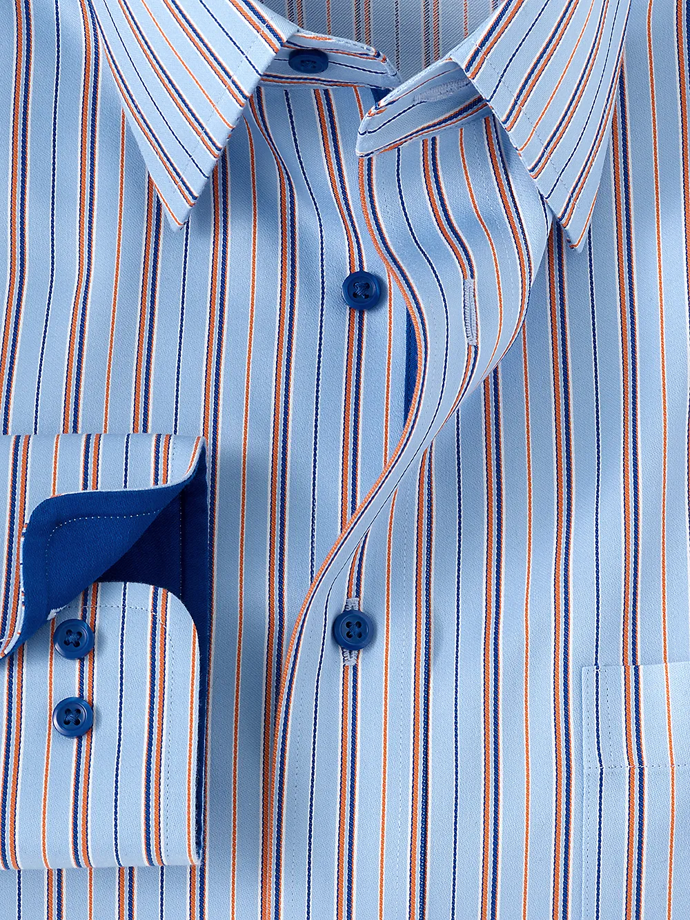 Non-Iron Cotton Stripe Dress Shirt With Contrast Trim - Blue/orange
