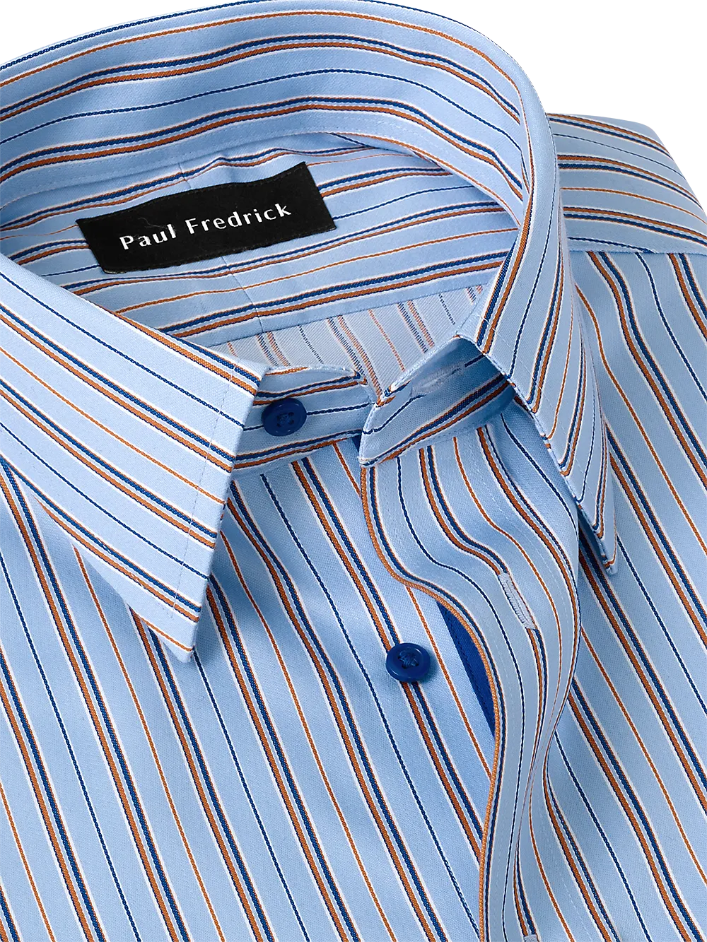 Non-Iron Cotton Stripe Dress Shirt With Contrast Trim - Blue/orange