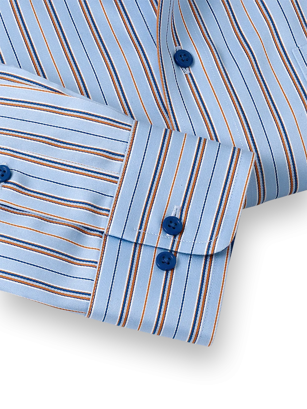 Non-Iron Cotton Stripe Dress Shirt With Contrast Trim - Blue/orange