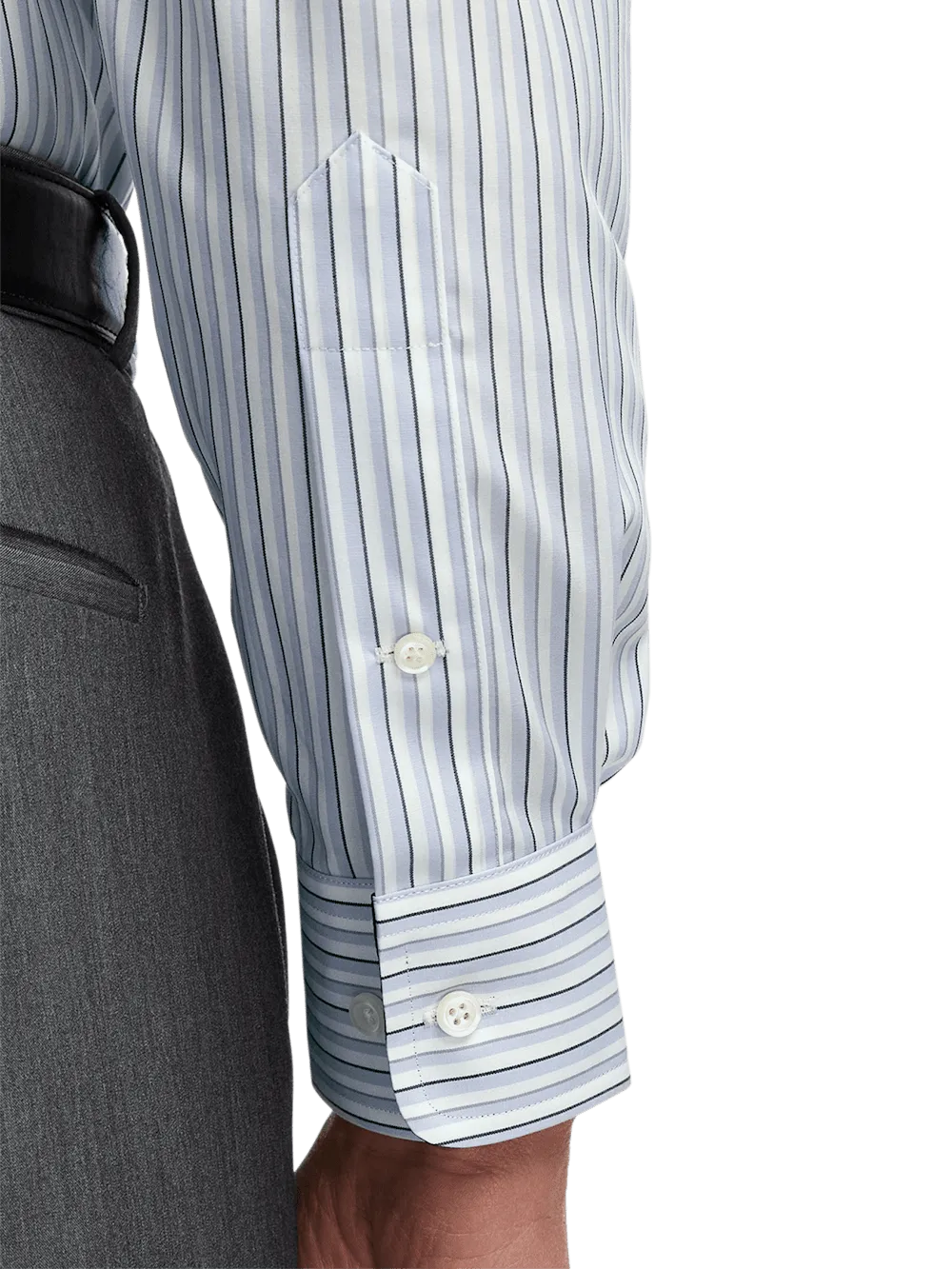 Non-Iron Cotton Stripe Dress Shirt With Contrast Trim - Grey/white