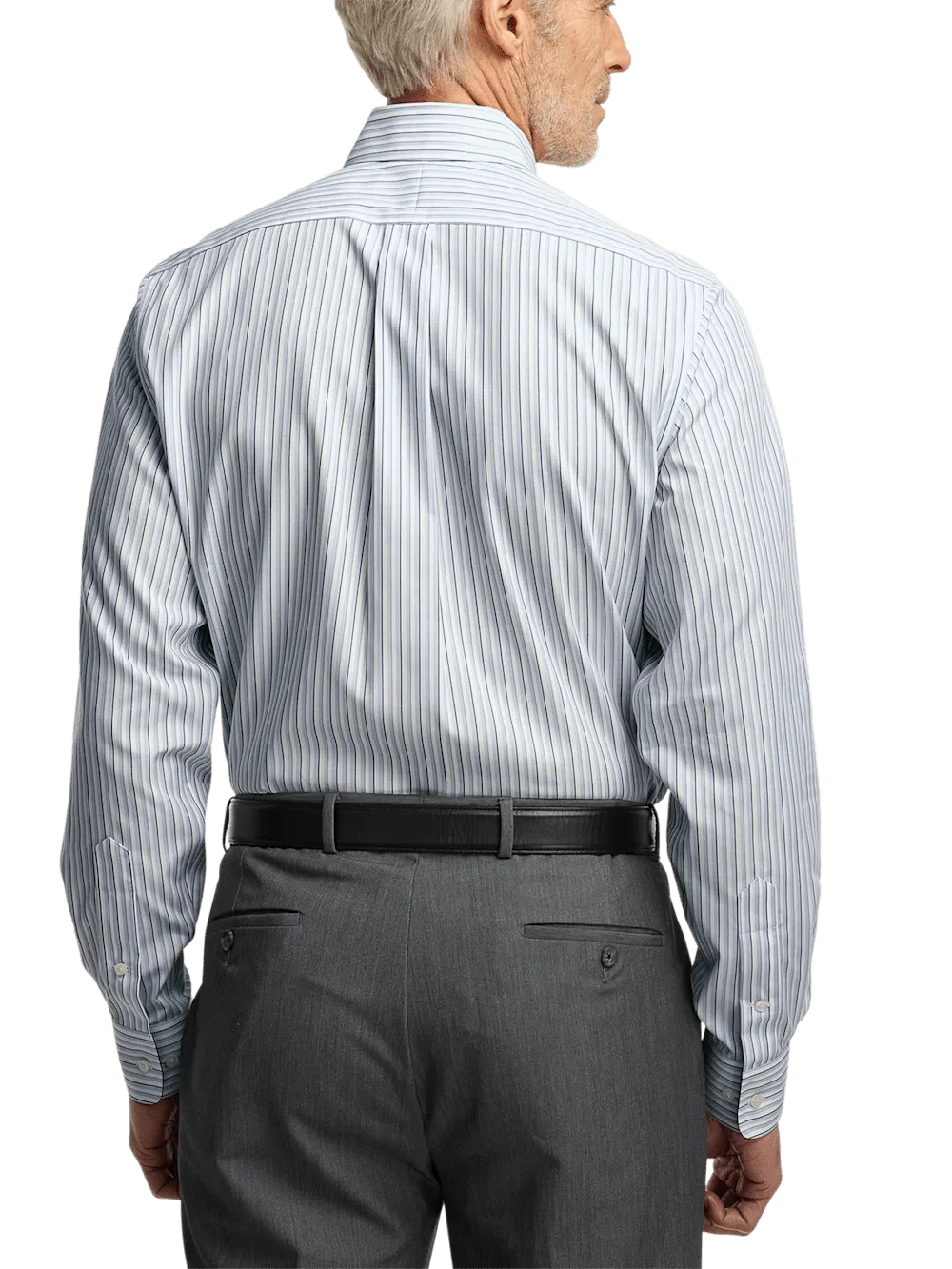 Non-Iron Cotton Stripe Dress Shirt With Contrast Trim - Grey/white