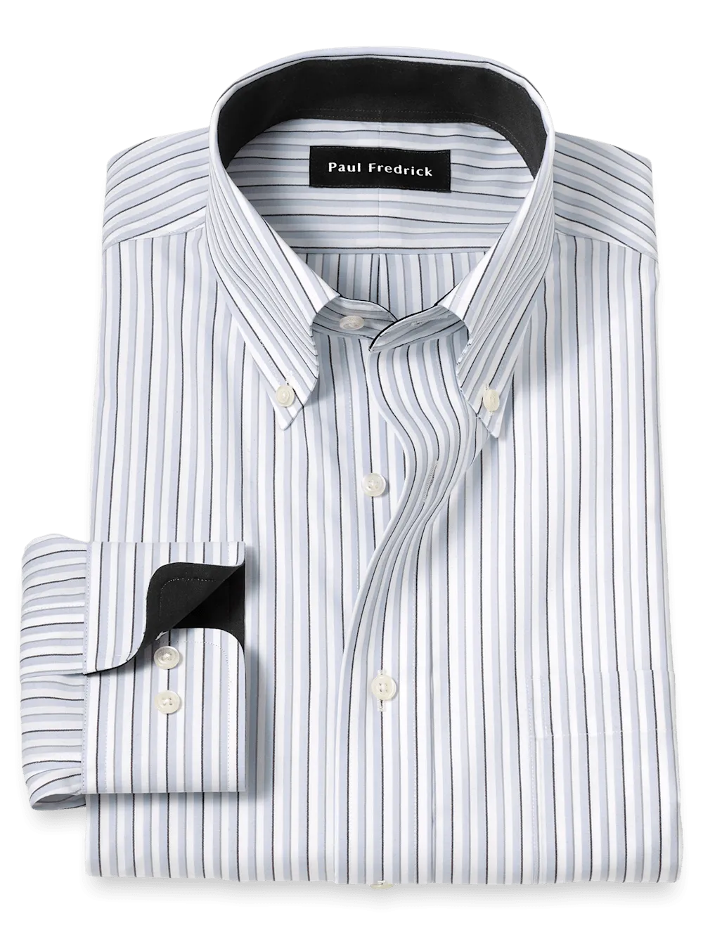 Non-Iron Cotton Stripe Dress Shirt With Contrast Trim - Grey/white