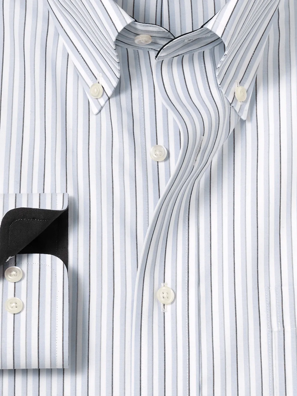 Non-Iron Cotton Stripe Dress Shirt With Contrast Trim - Grey/white