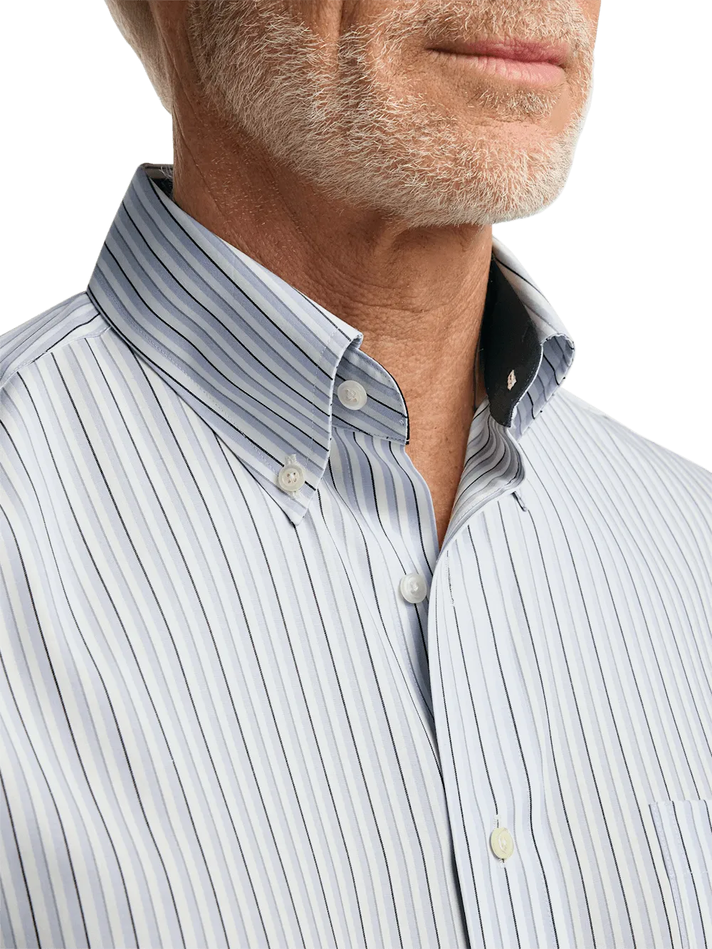 Non-Iron Cotton Stripe Dress Shirt With Contrast Trim - Grey/white
