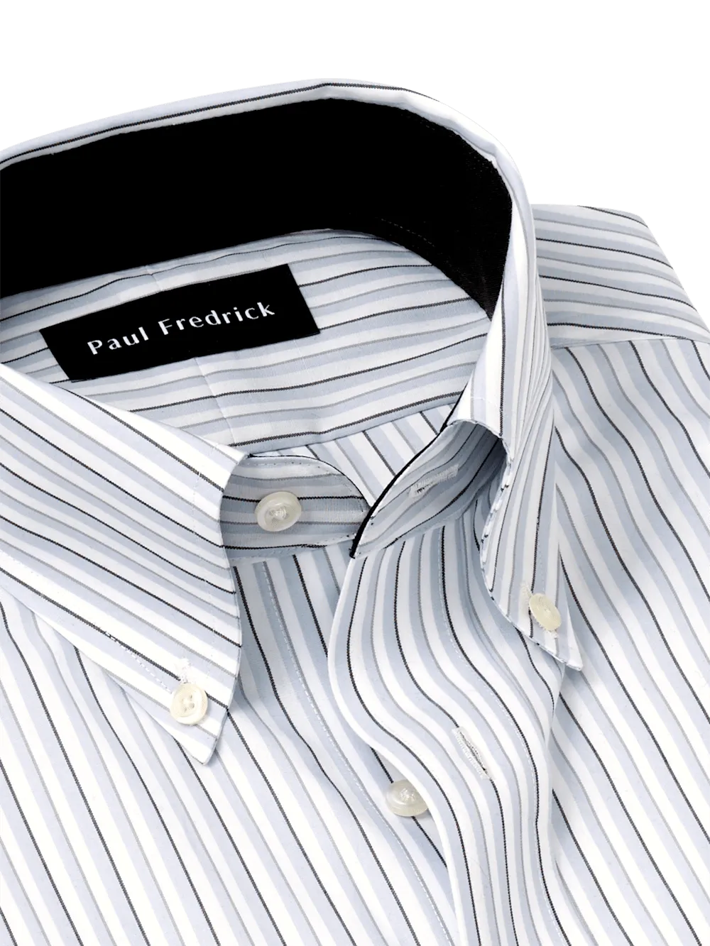 Non-Iron Cotton Stripe Dress Shirt With Contrast Trim - Grey/white