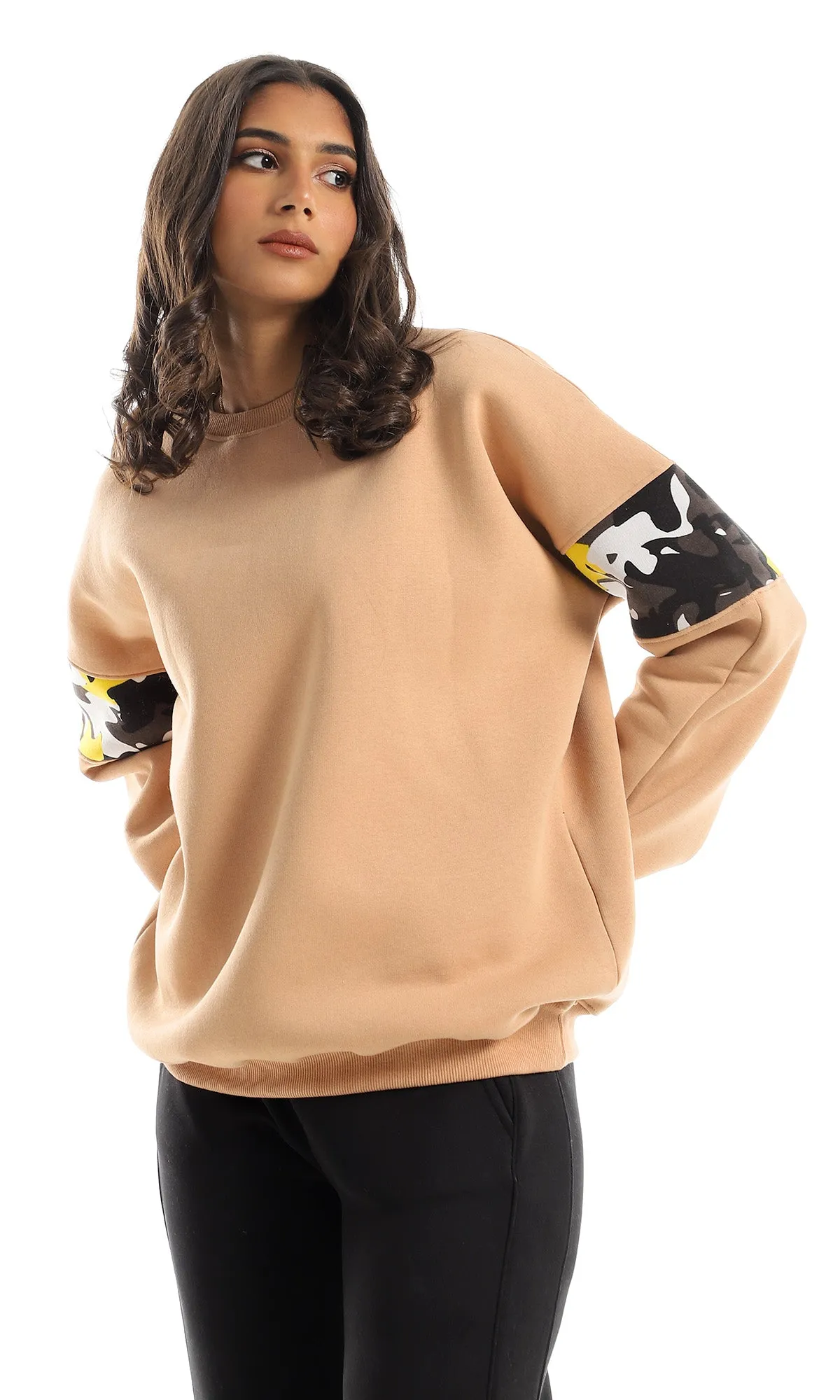 O153493 Camouflage Detailed Light Peru Internal Fleece Sweatshirt
