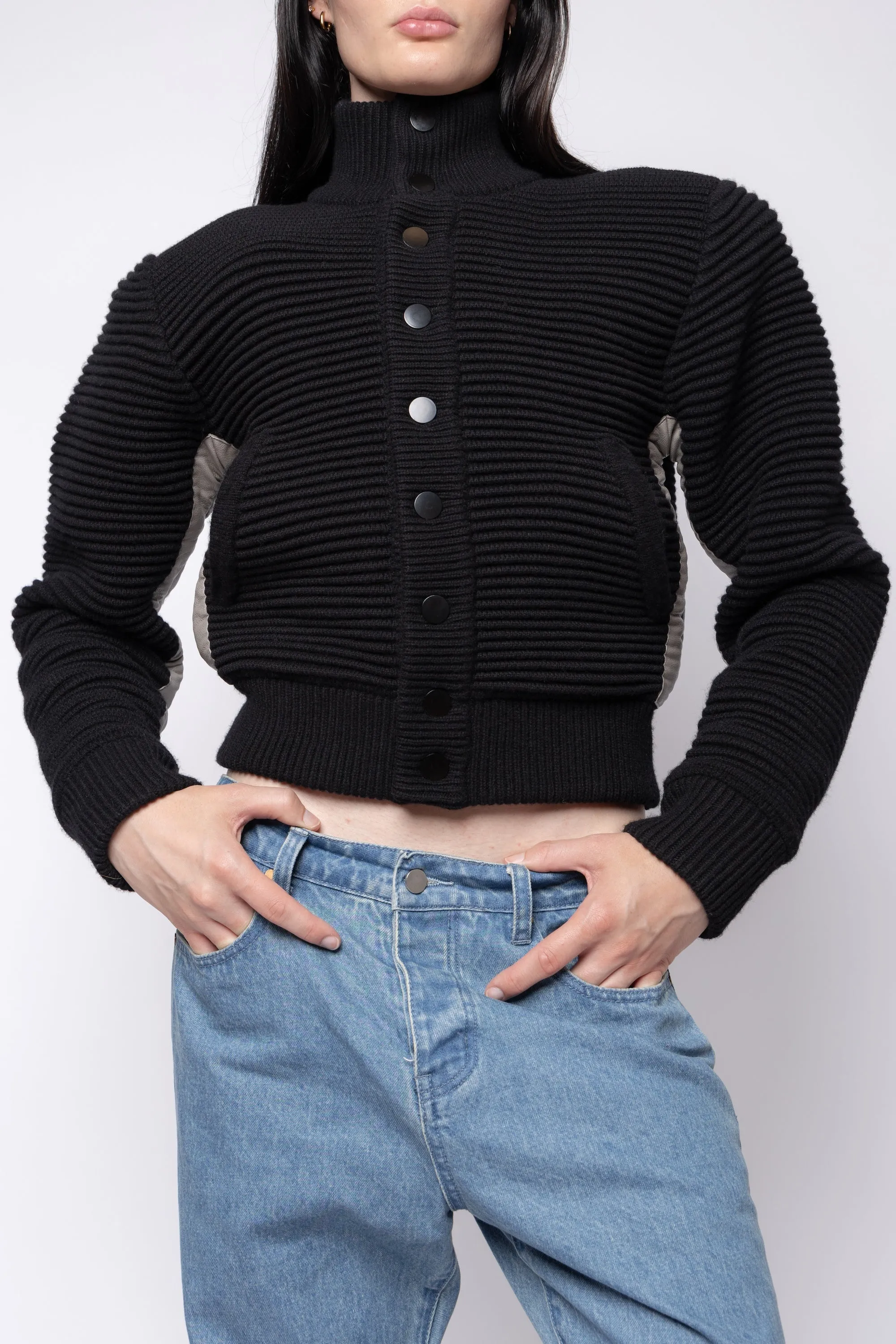 Power Shoulder Knitted Bomber Black/Grey