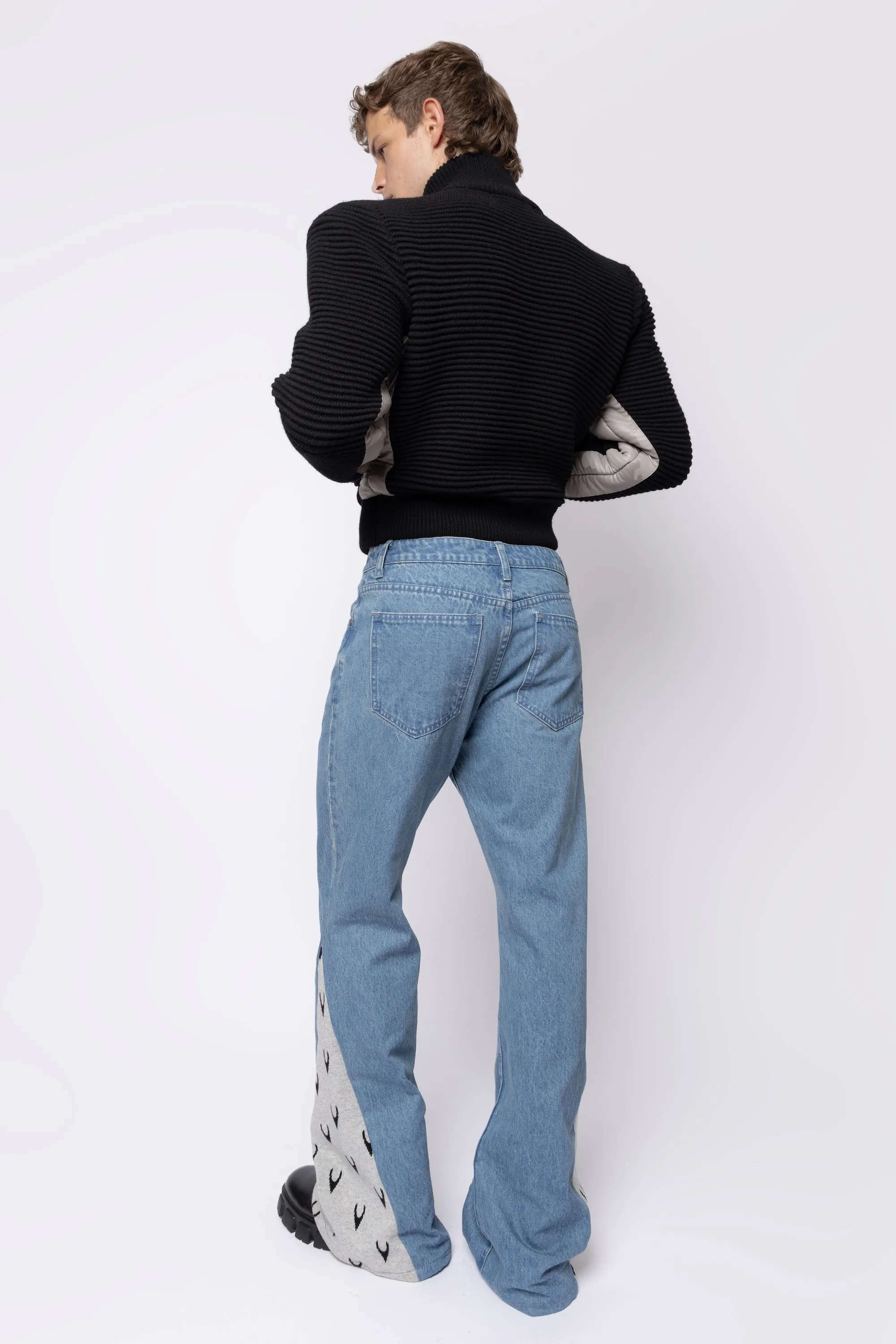 Power Shoulder Knitted Bomber Black/Grey
