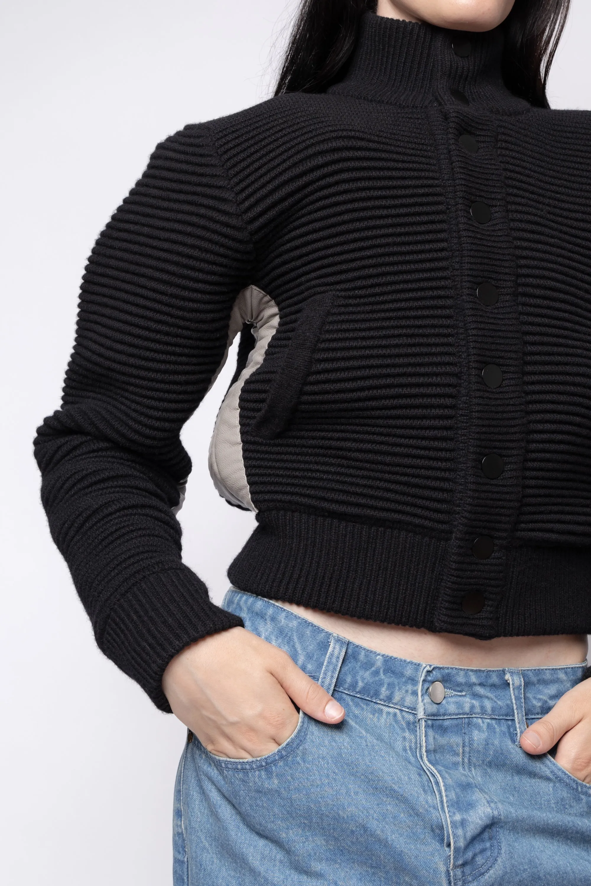 Power Shoulder Knitted Bomber Black/Grey