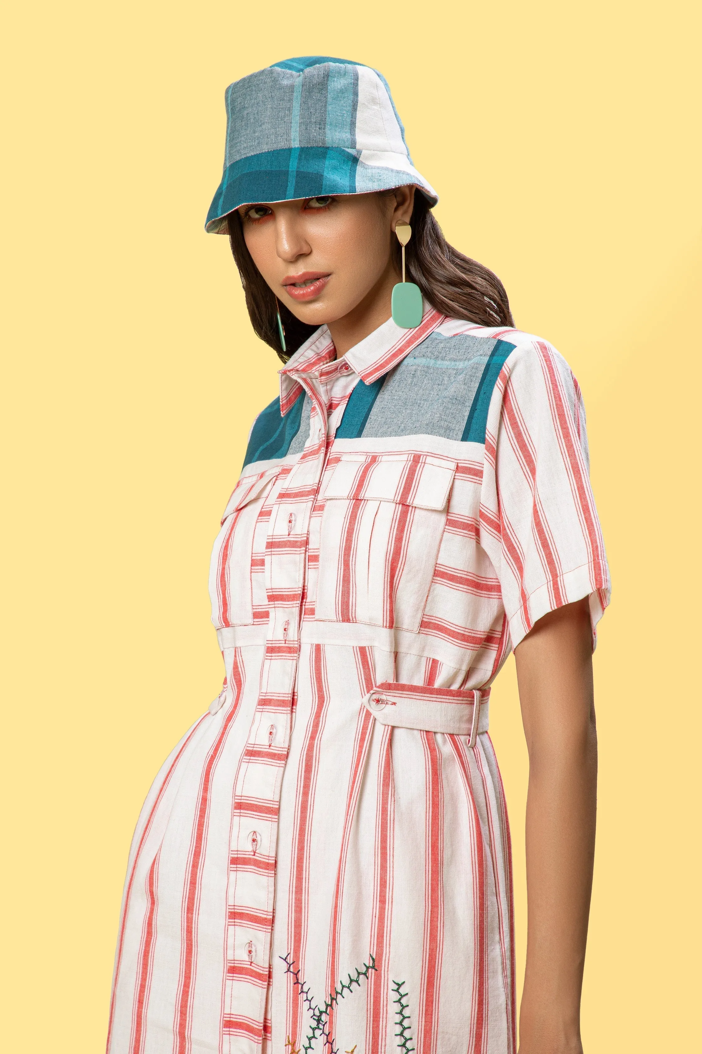 Red Striped Mini Shirt Dress