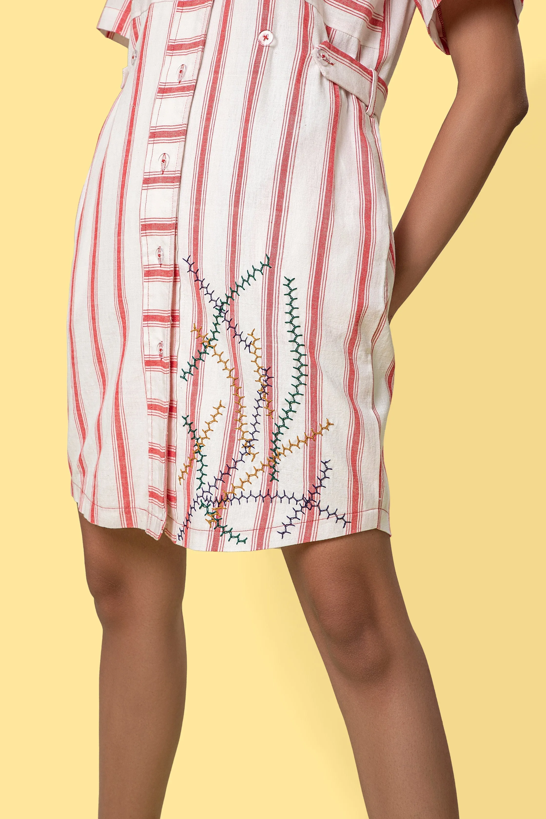 Red Striped Mini Shirt Dress