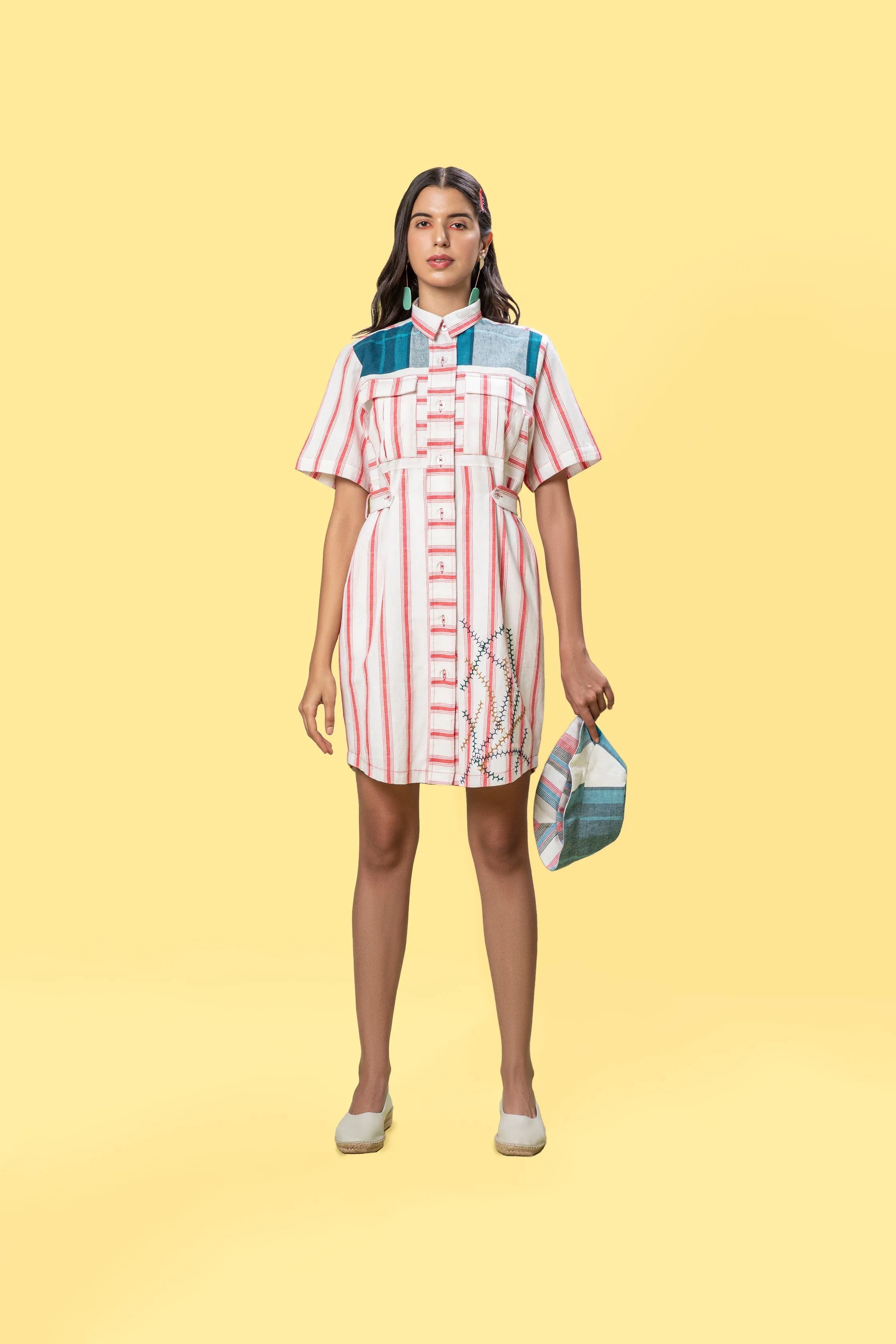 Red Striped Mini Shirt Dress