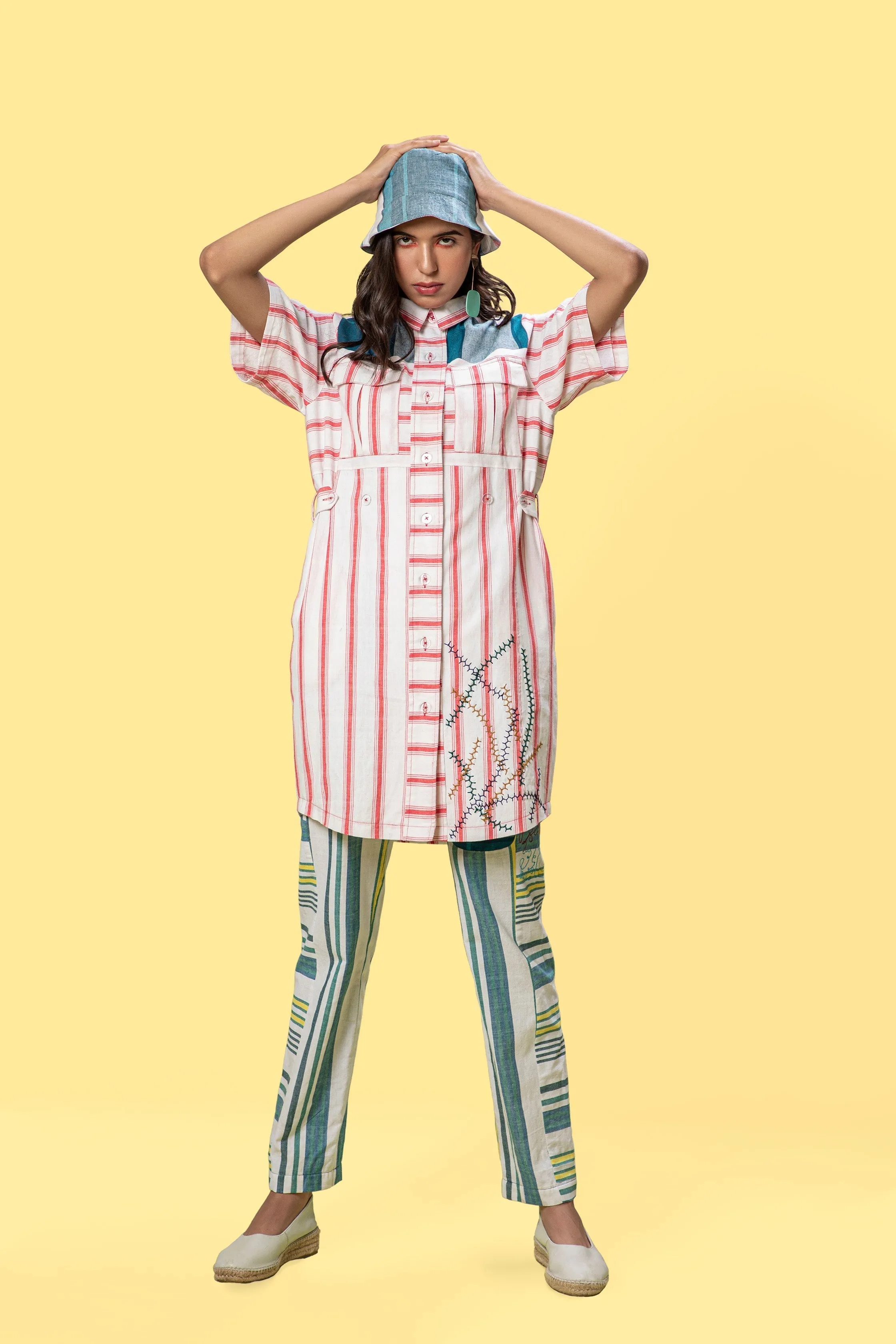 Red Striped Mini Shirt Dress