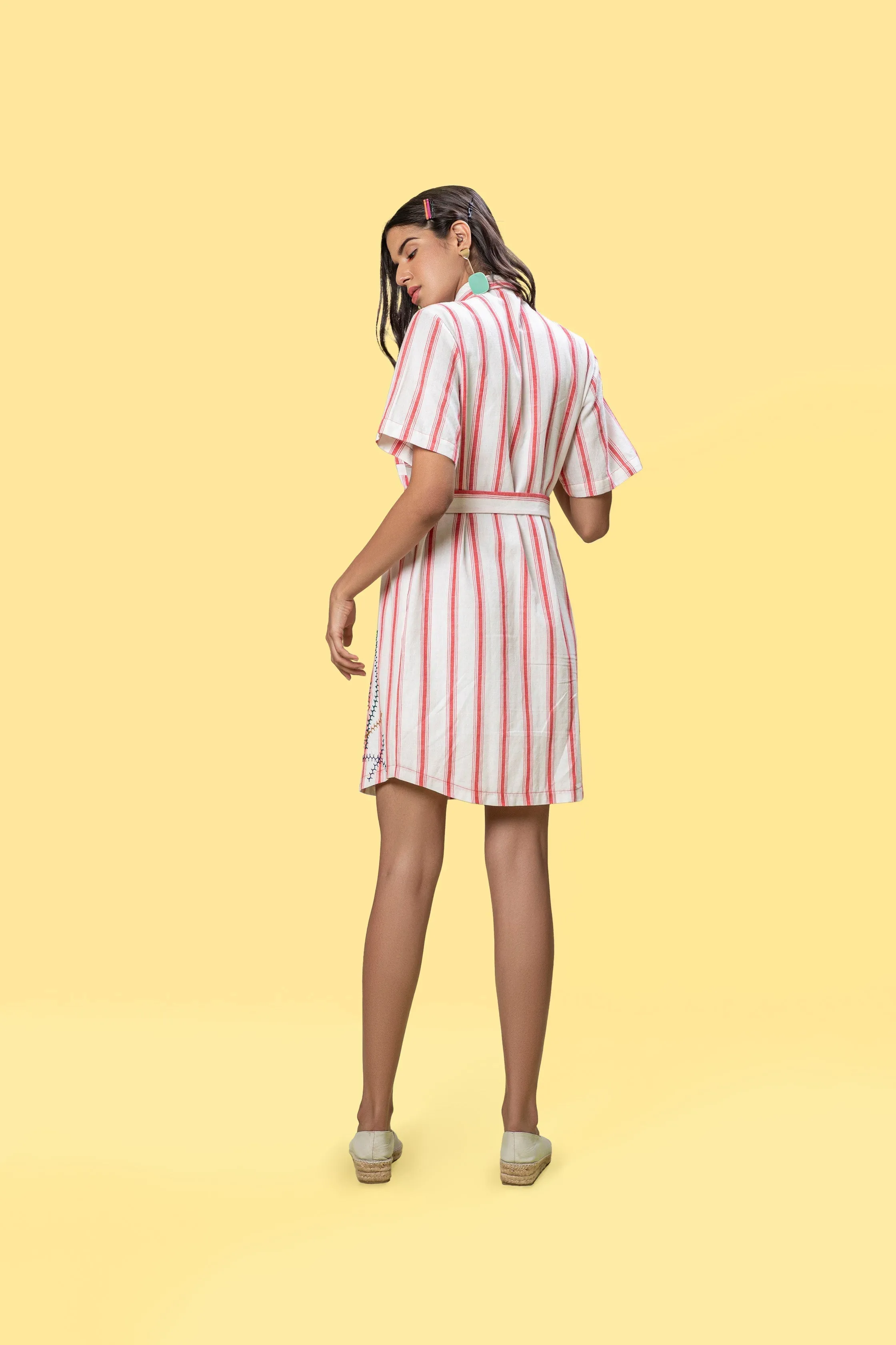 Red Striped Mini Shirt Dress
