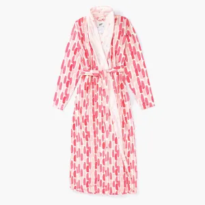 SALE - Printed Organic Lounge Robe_Pink Brush Strokes