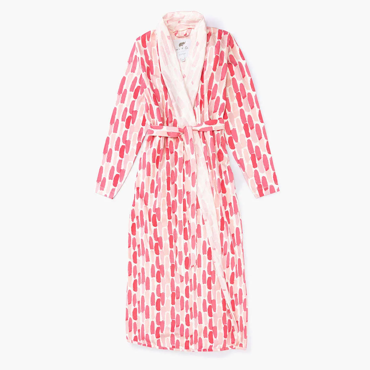 SALE - Printed Organic Lounge Robe_Pink Brush Strokes