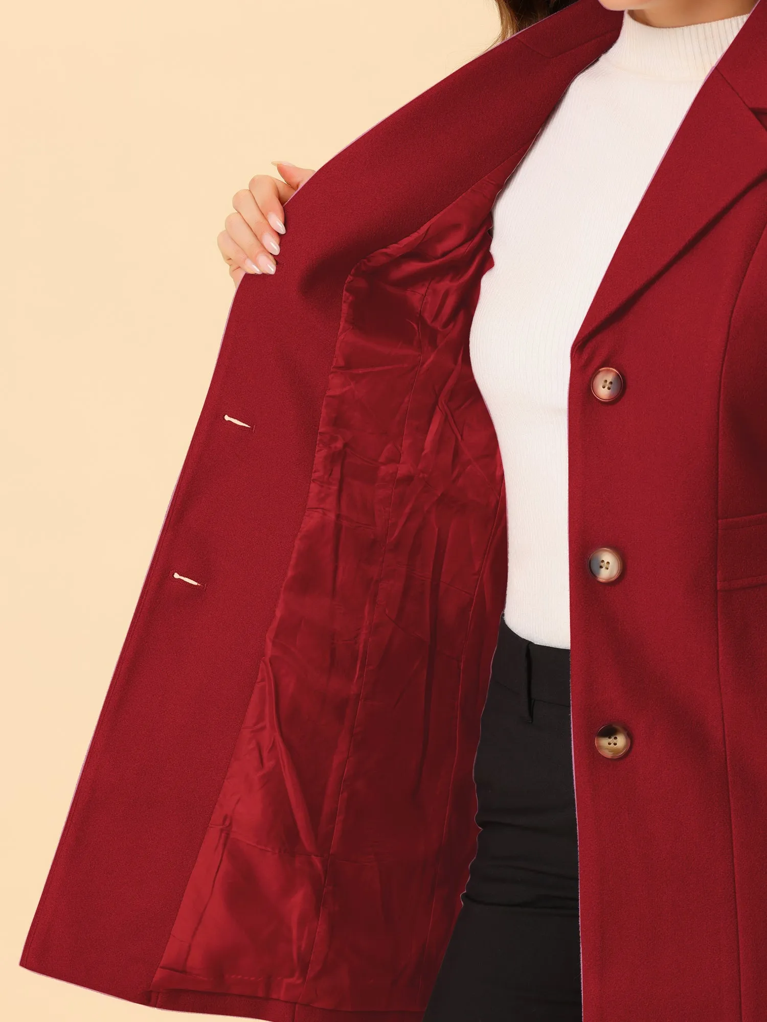 Single Breasted Notched Lapel Outerwear Winter Coats