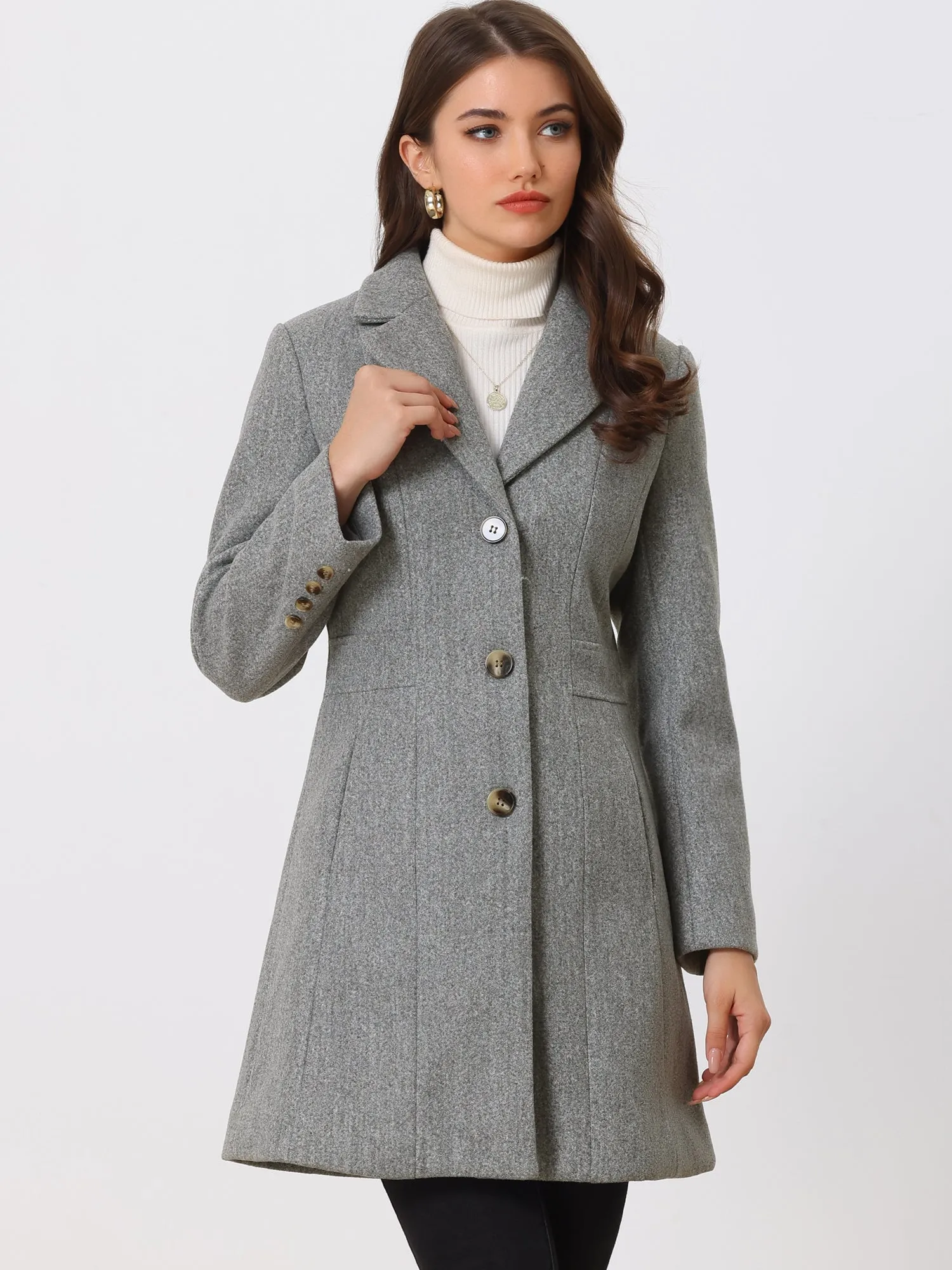 Single Breasted Notched Lapel Outerwear Winter Coats