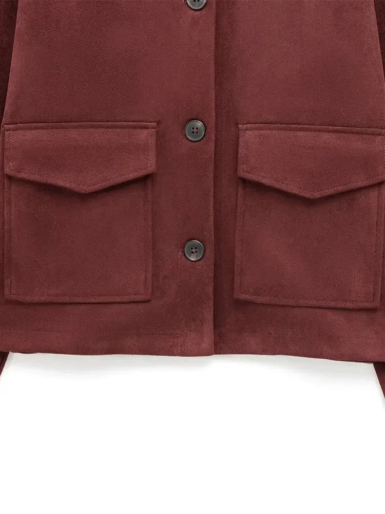 Suede Texture Casual Women Jackets with Pockets