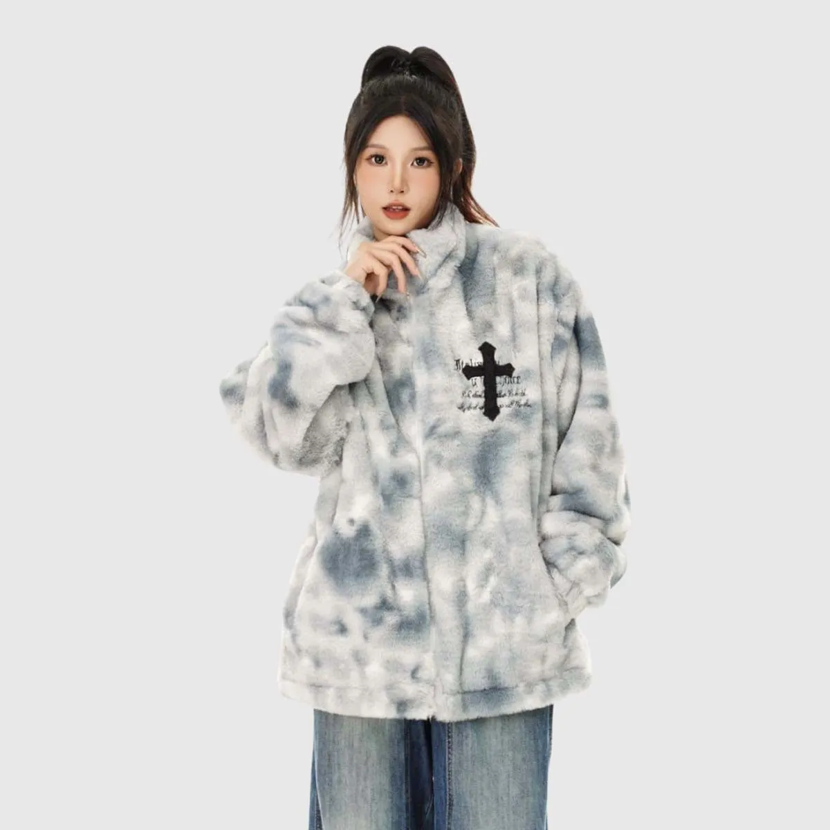 Tillbuy Tie-Dye Sherpa Coats