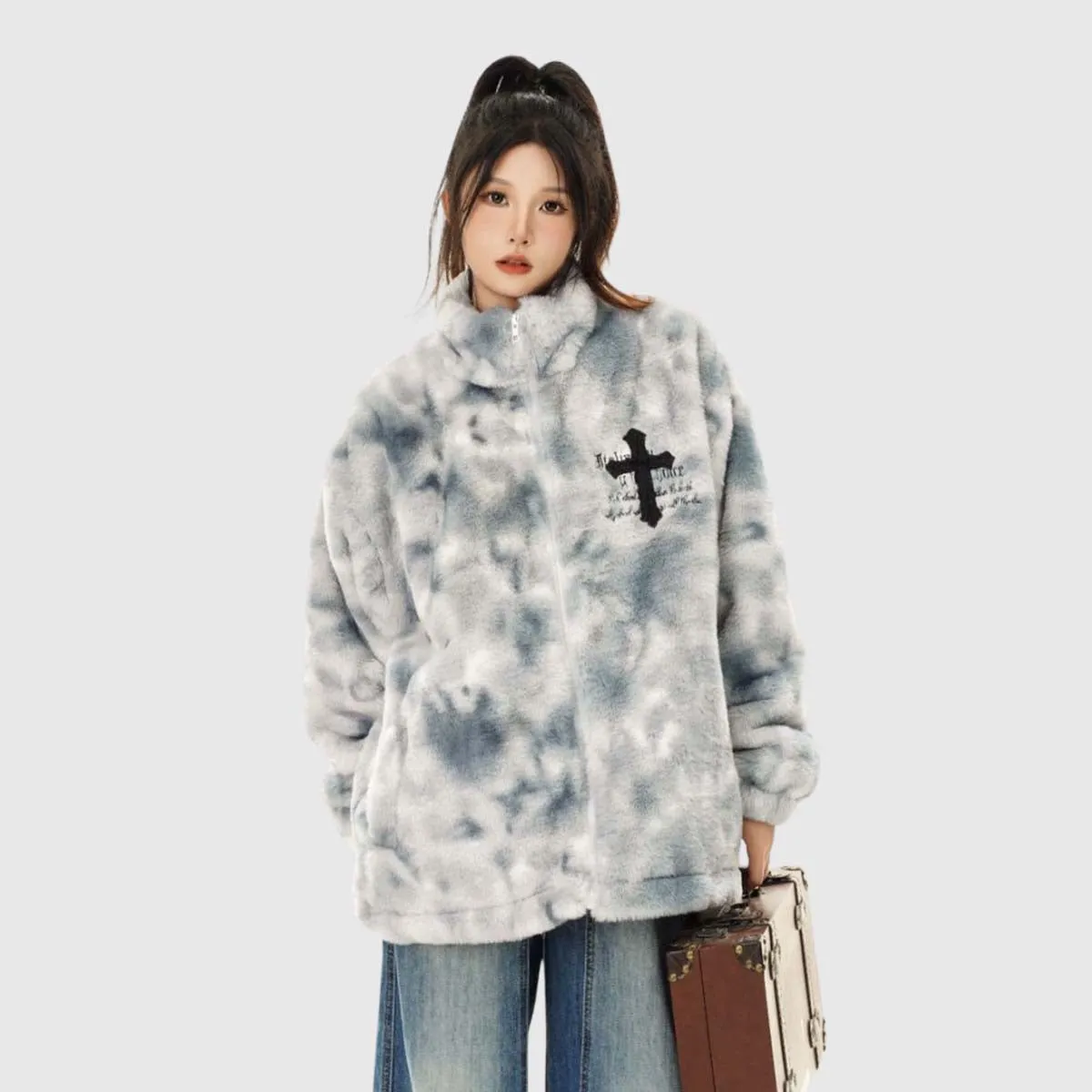 Tillbuy Tie-Dye Sherpa Coats
